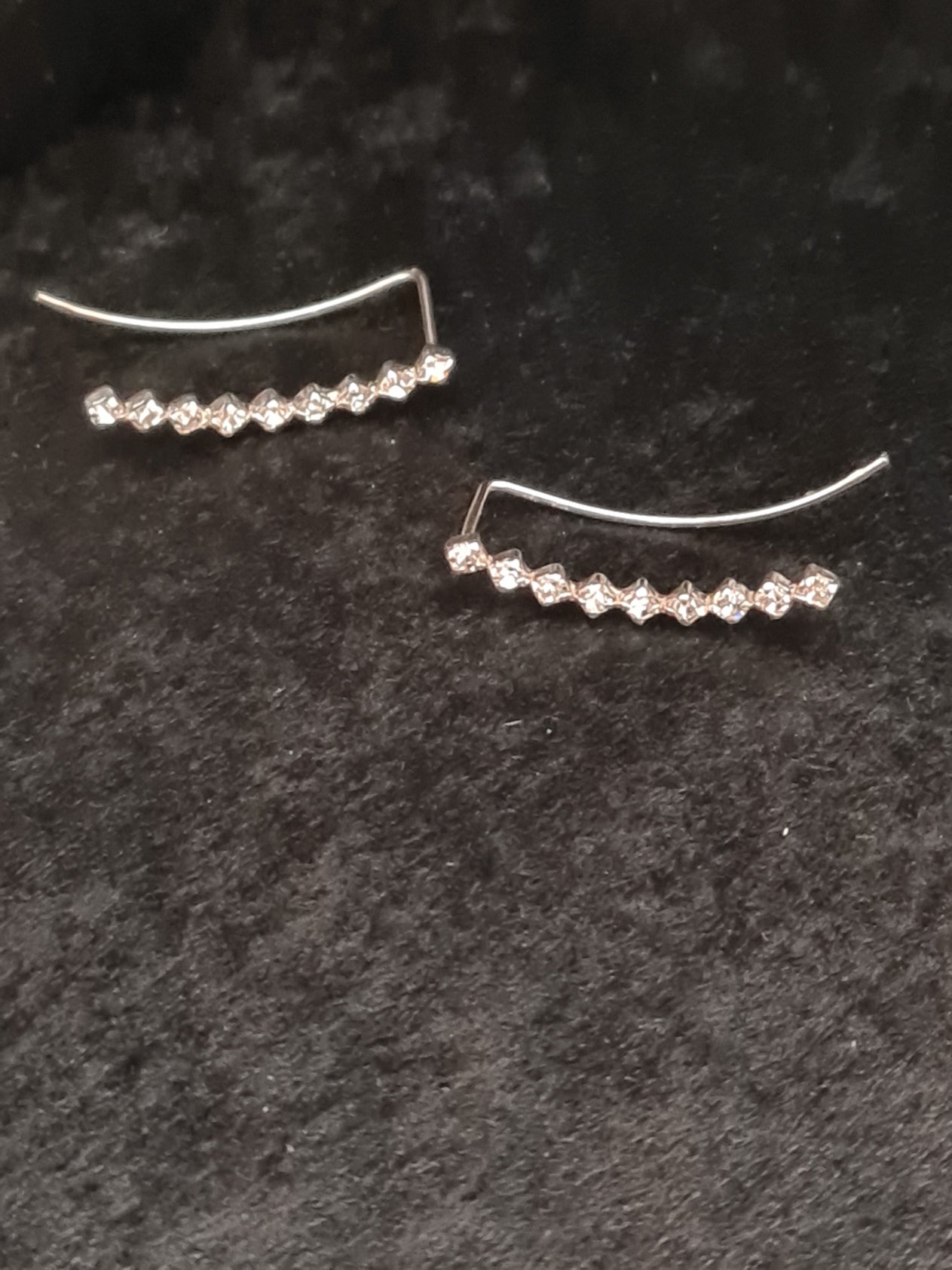 Silver Curved Line Crystal Ear Climbers