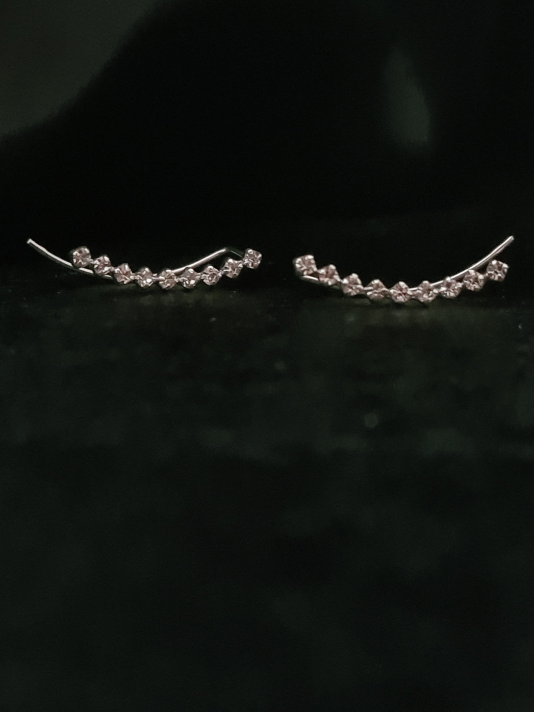 Silver Curved Line Crystal Ear Climbers