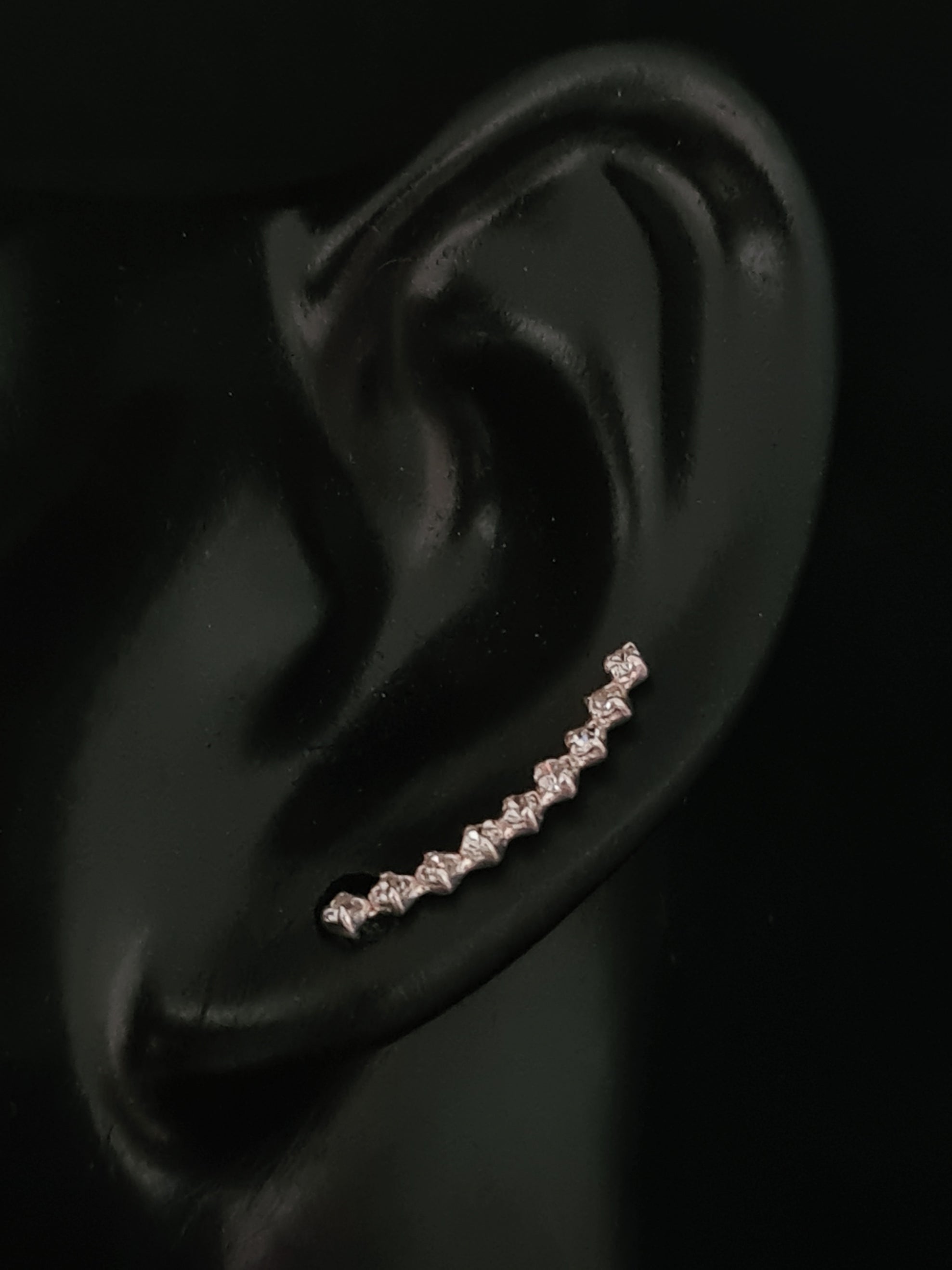 Silver Curved Line Crystal Ear Climbers