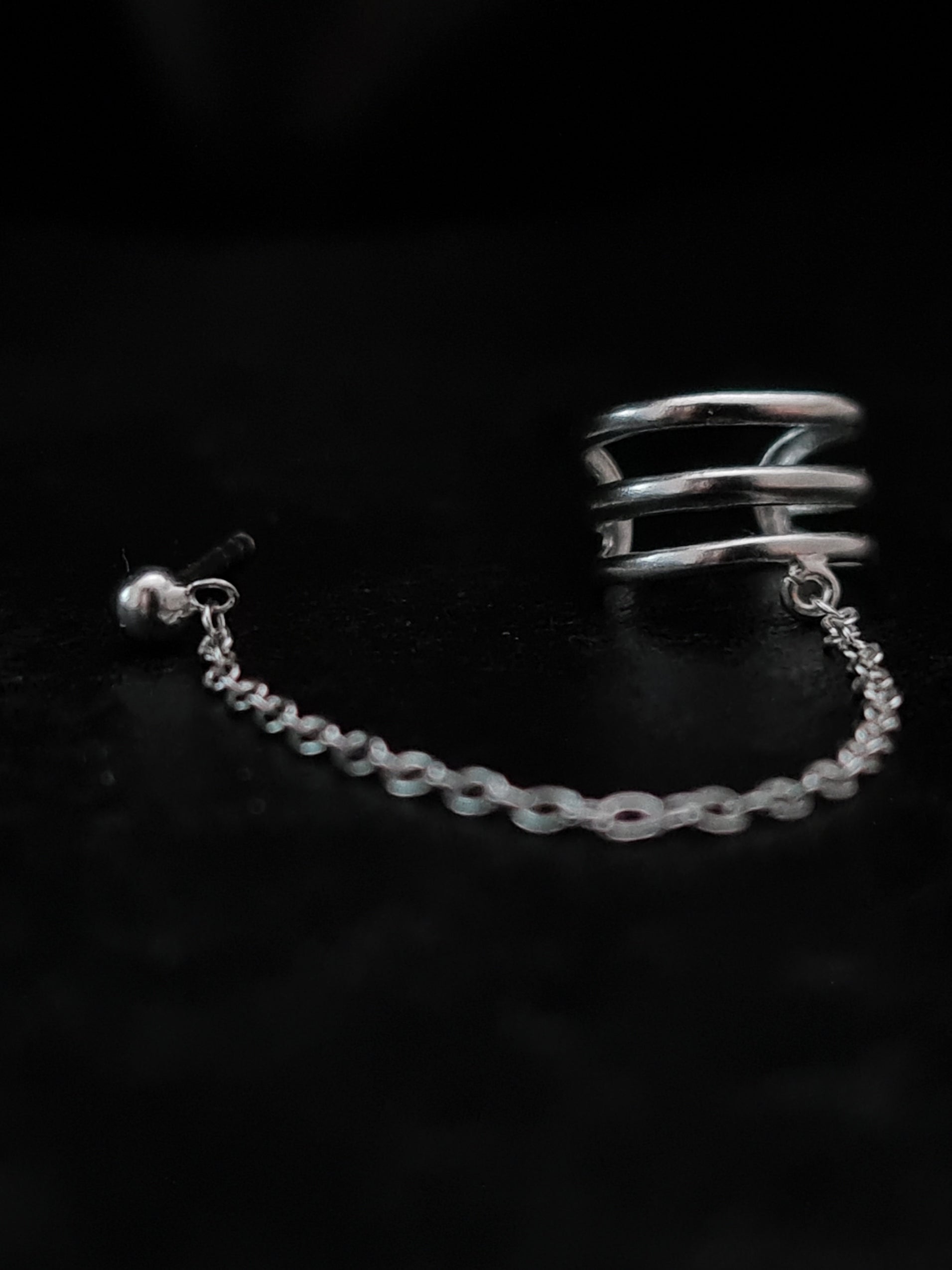 Silver Triple Line and Ball Stud Ear Cuff