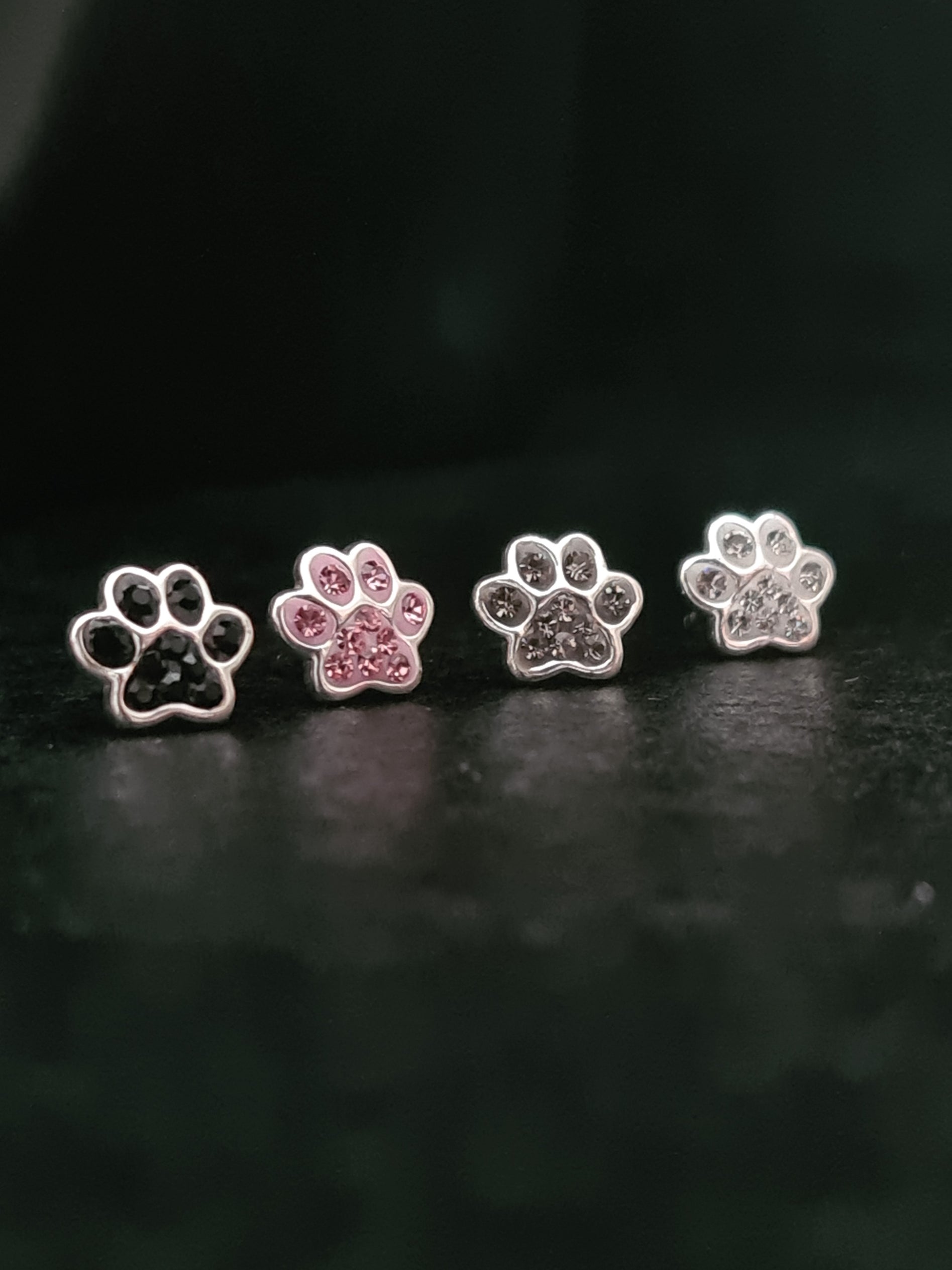 Silver Paw Print Stud Earrings