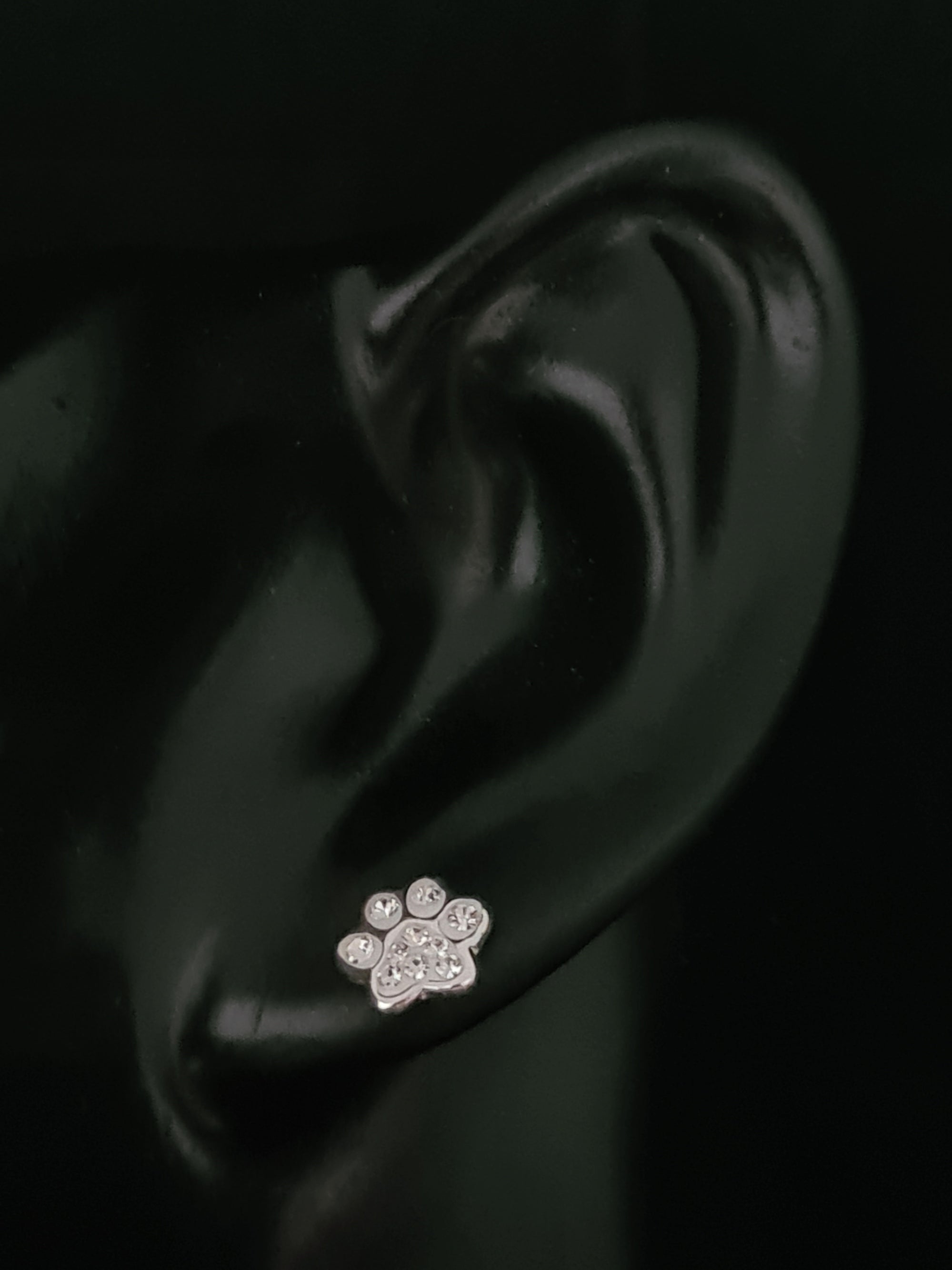 Silver Paw Print Stud Earrings