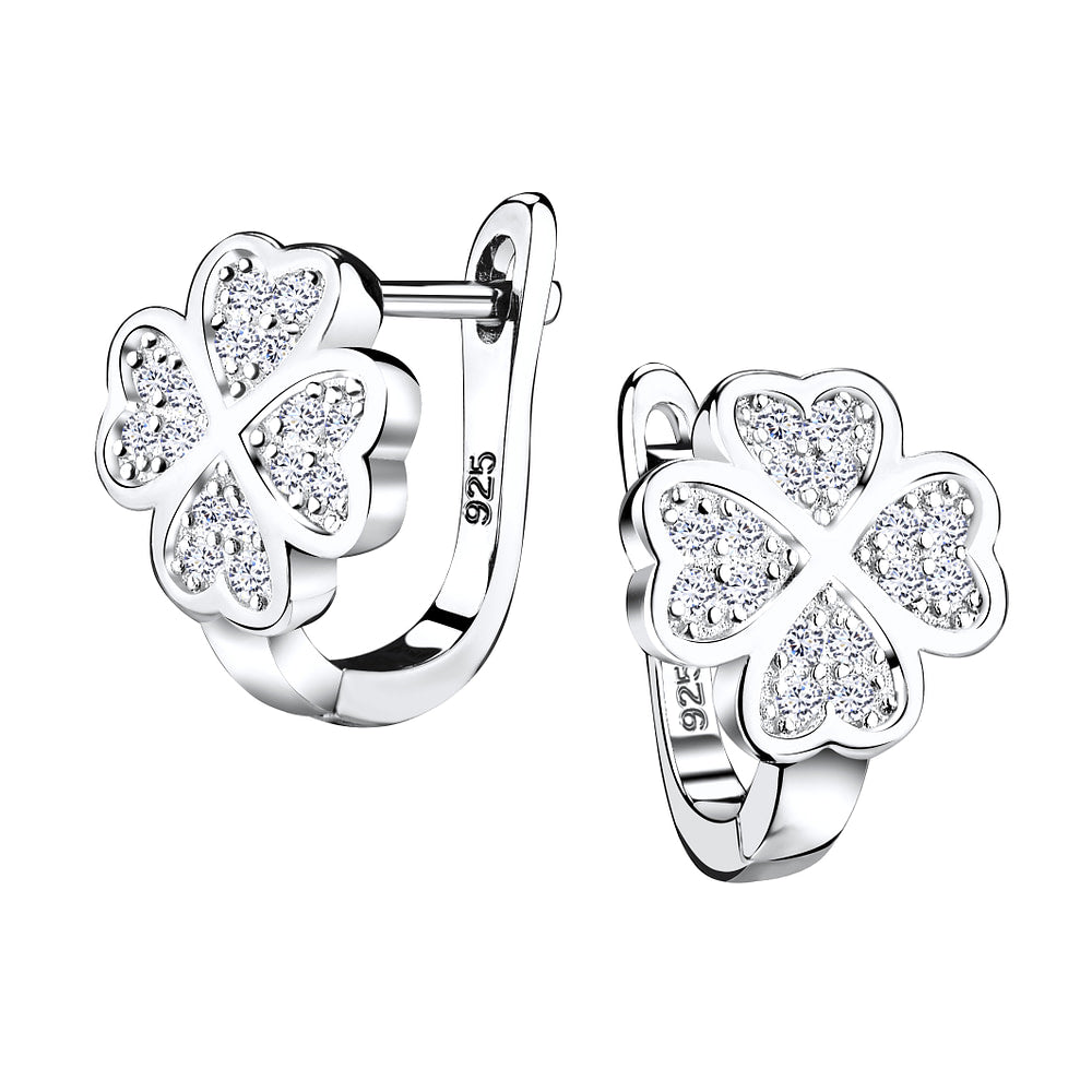 Silver Lucky Clover Huggie Earrings