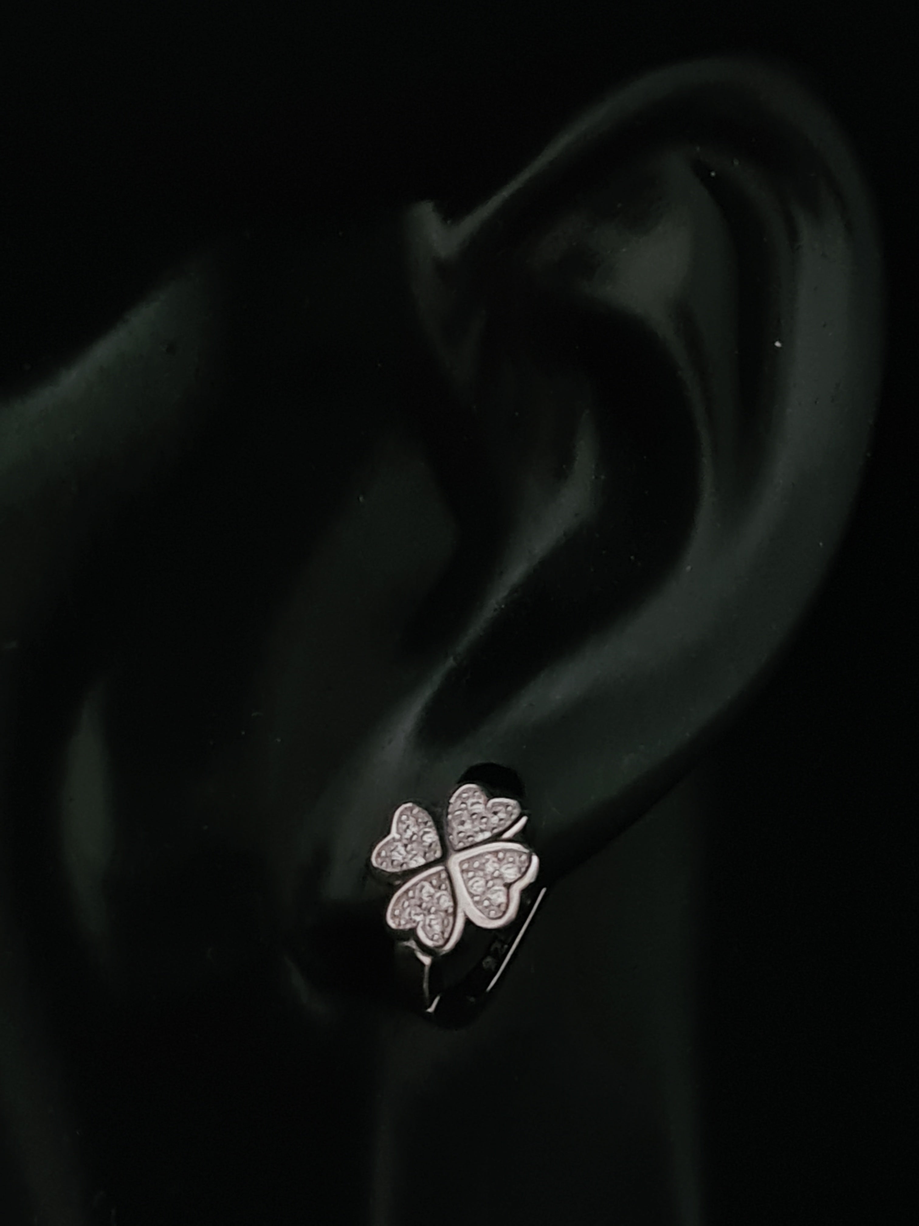 Silver Lucky Clover Huggie Earrings