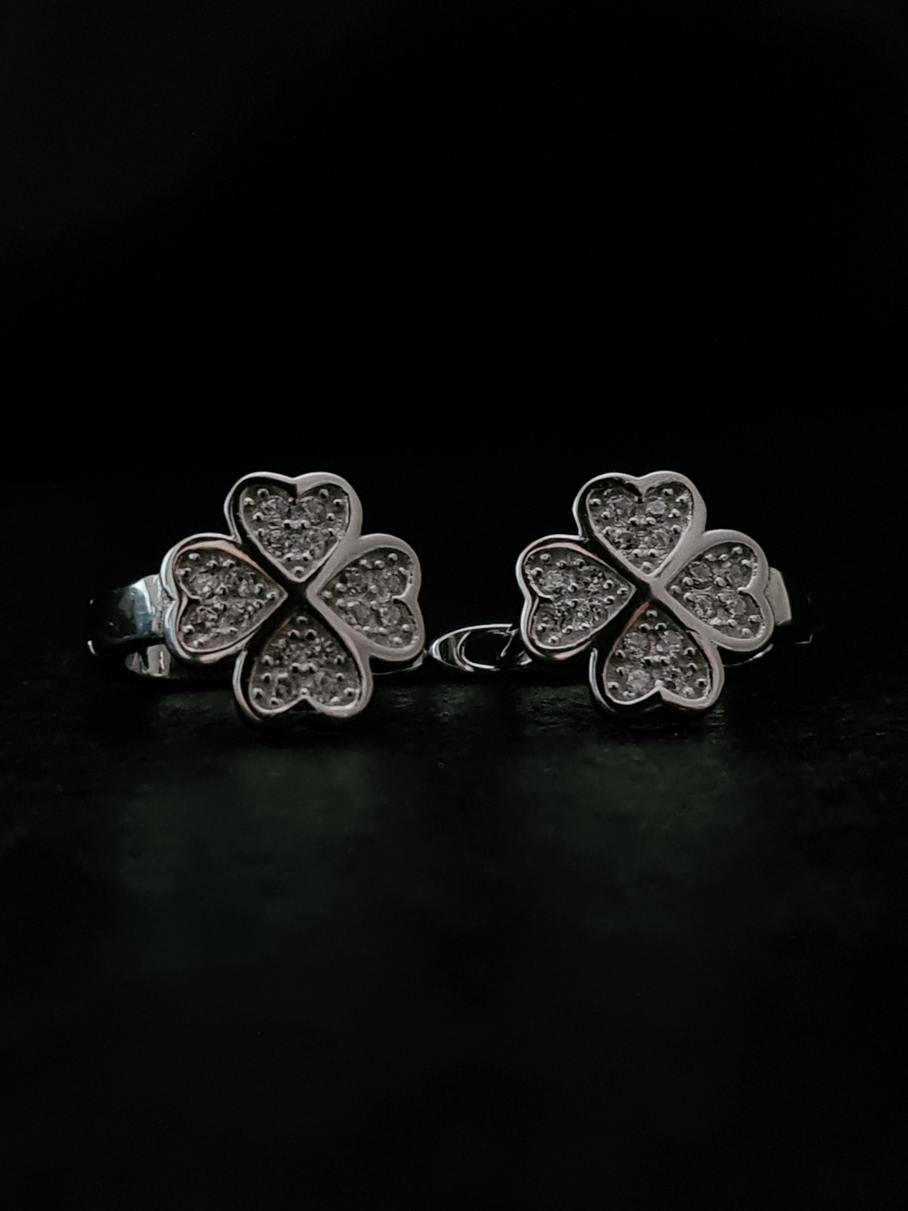 Silver Lucky Clover Huggie Earrings