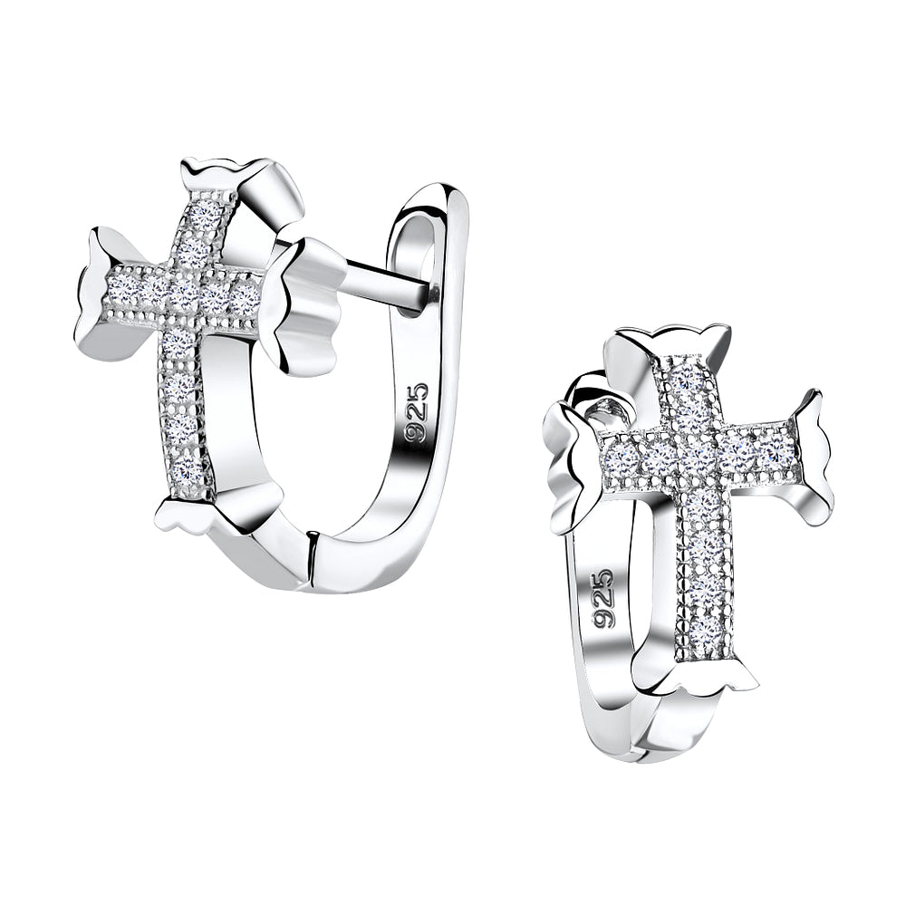 Silver Cross Huggie Earrings