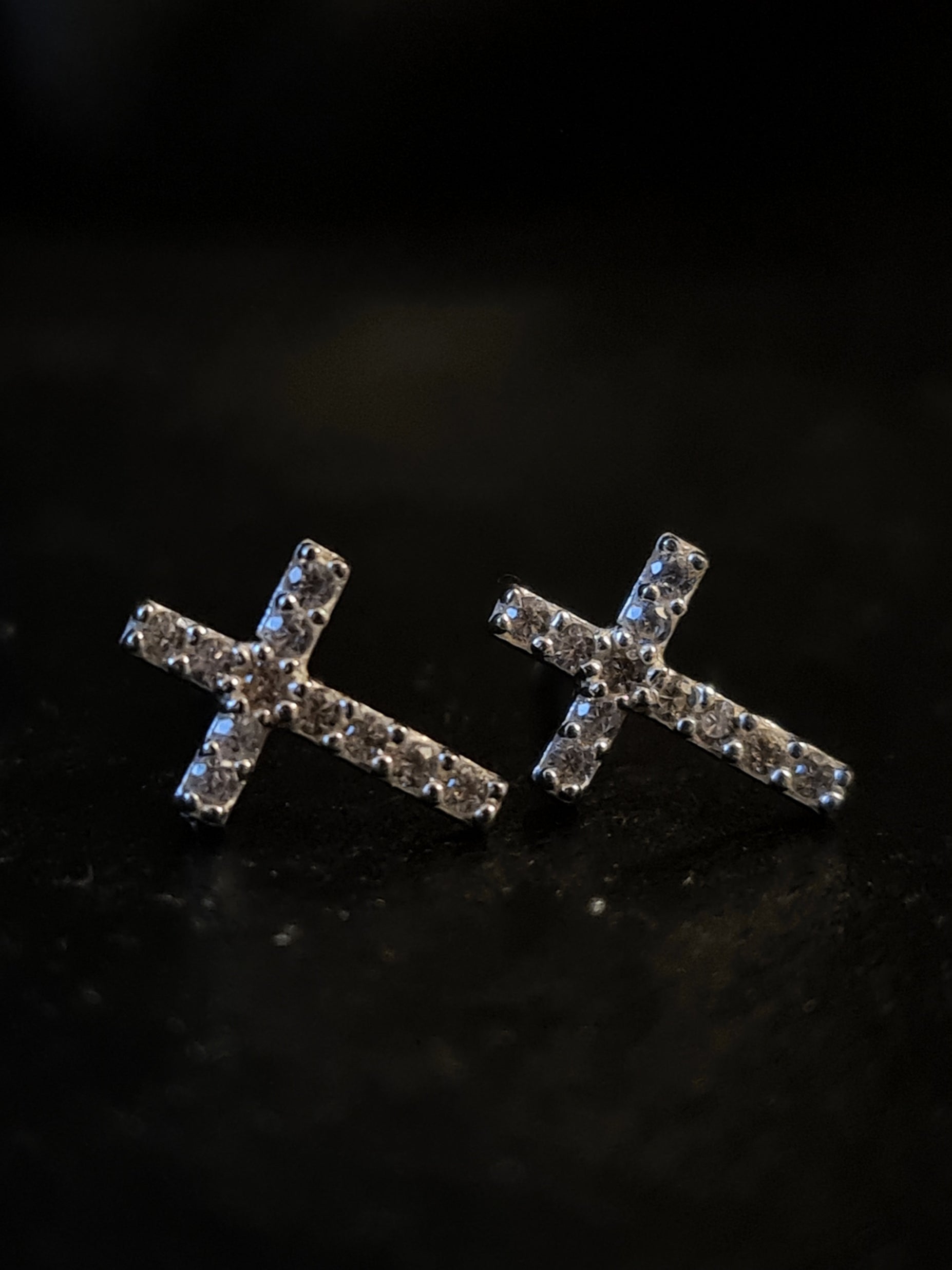 Silver Cross Cubic Zirconia Stud Earrings