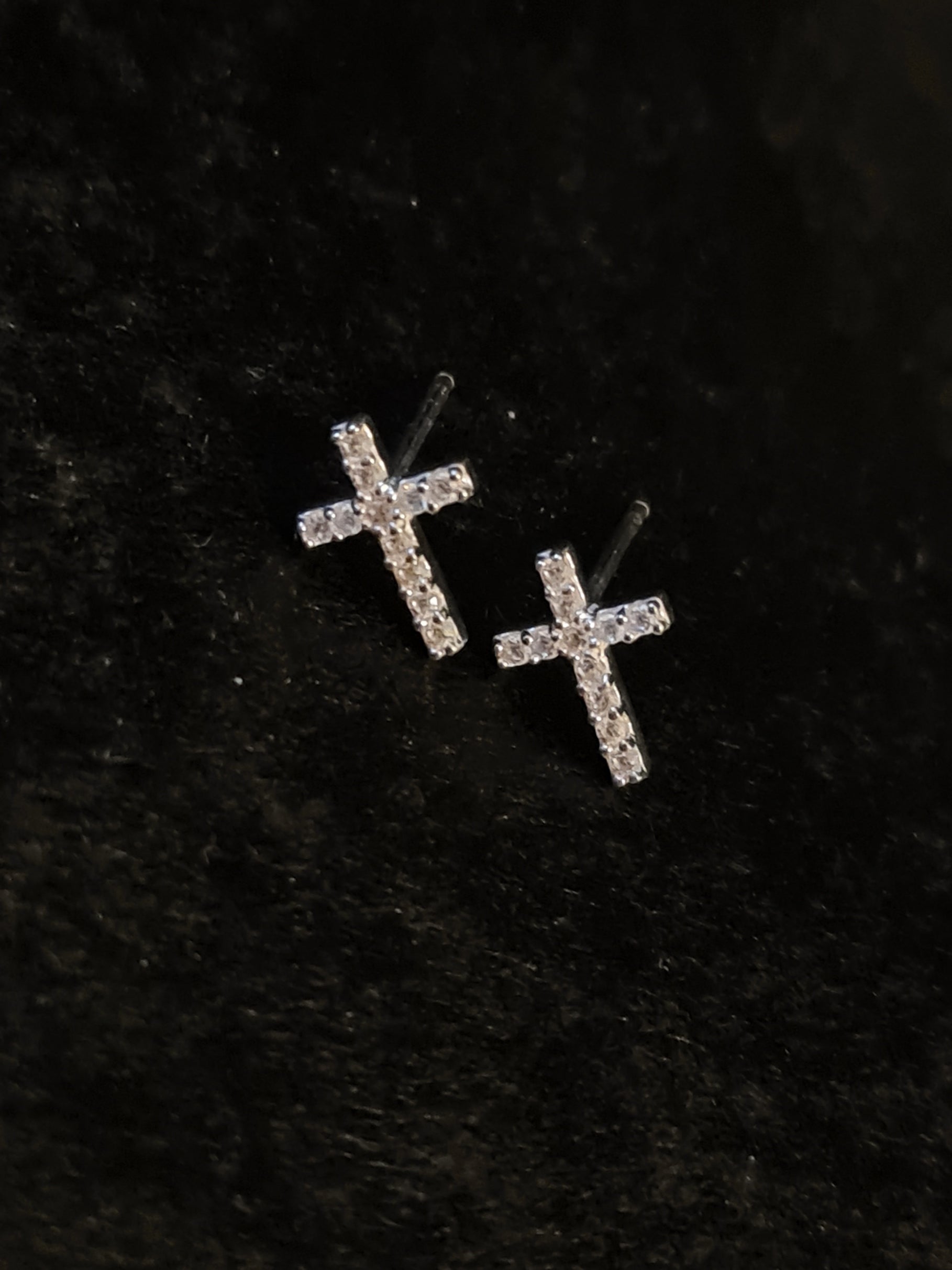 Silver Cross Cubic Zirconia Stud Earrings