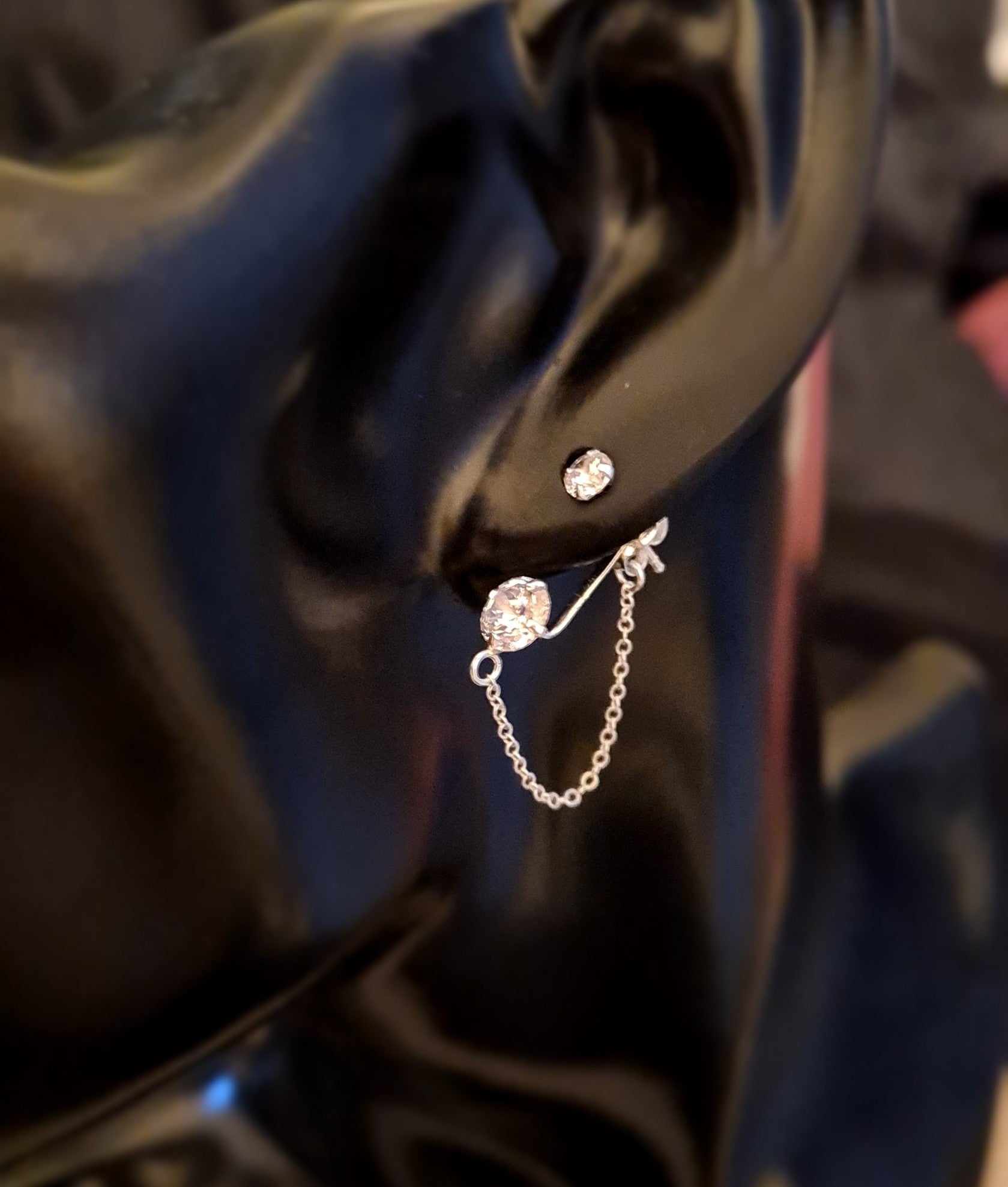 Sliver Double Round Ear Jacket With Chain