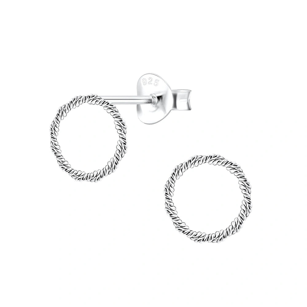 Silver Twist Circle Stud Earrings