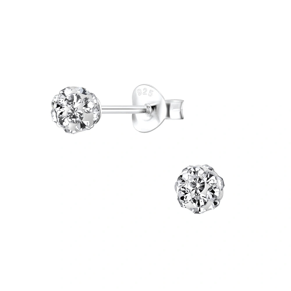 4mm Silver Crystal Ball Stud Earrings