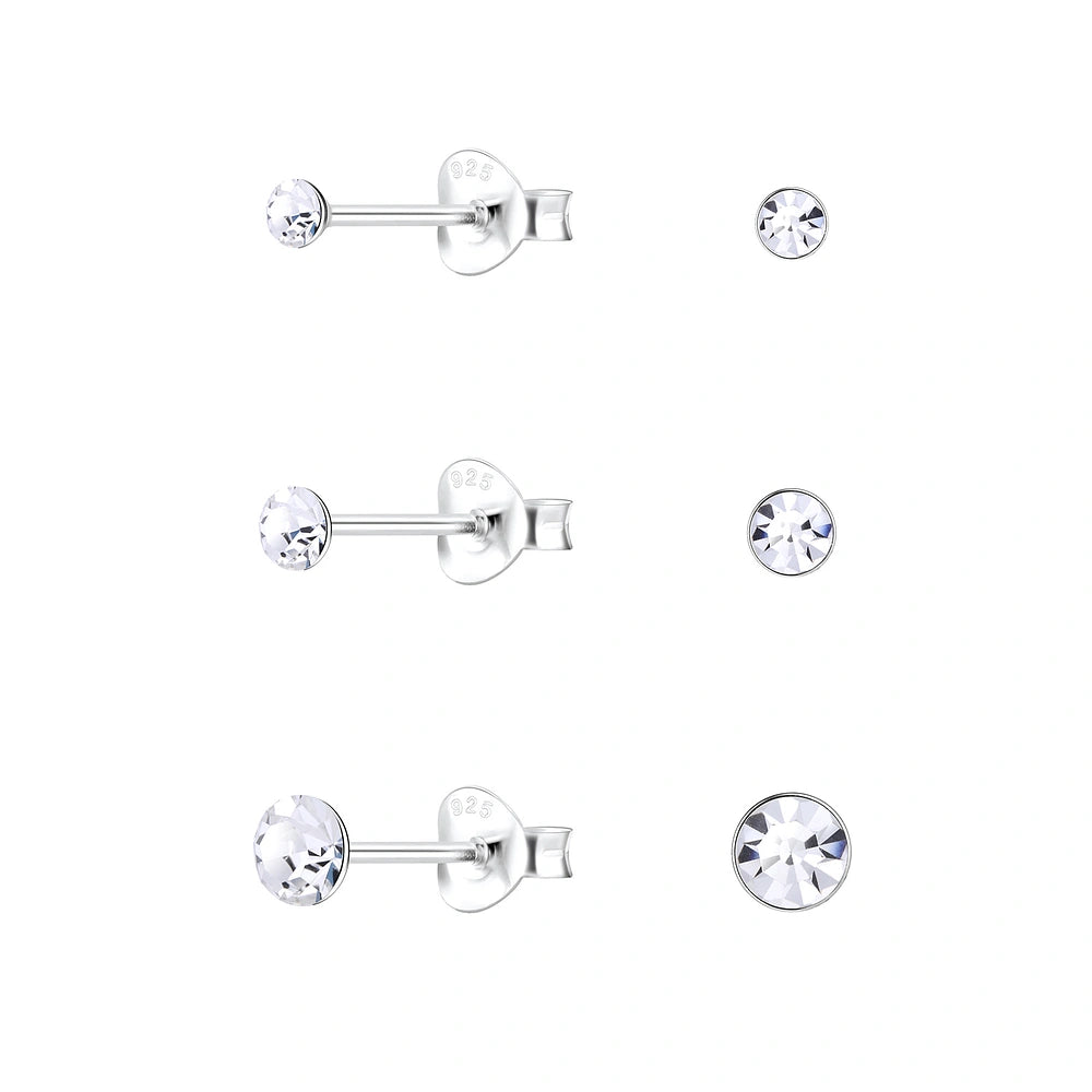 Silver Basic Stud Earrings Set 3pairs