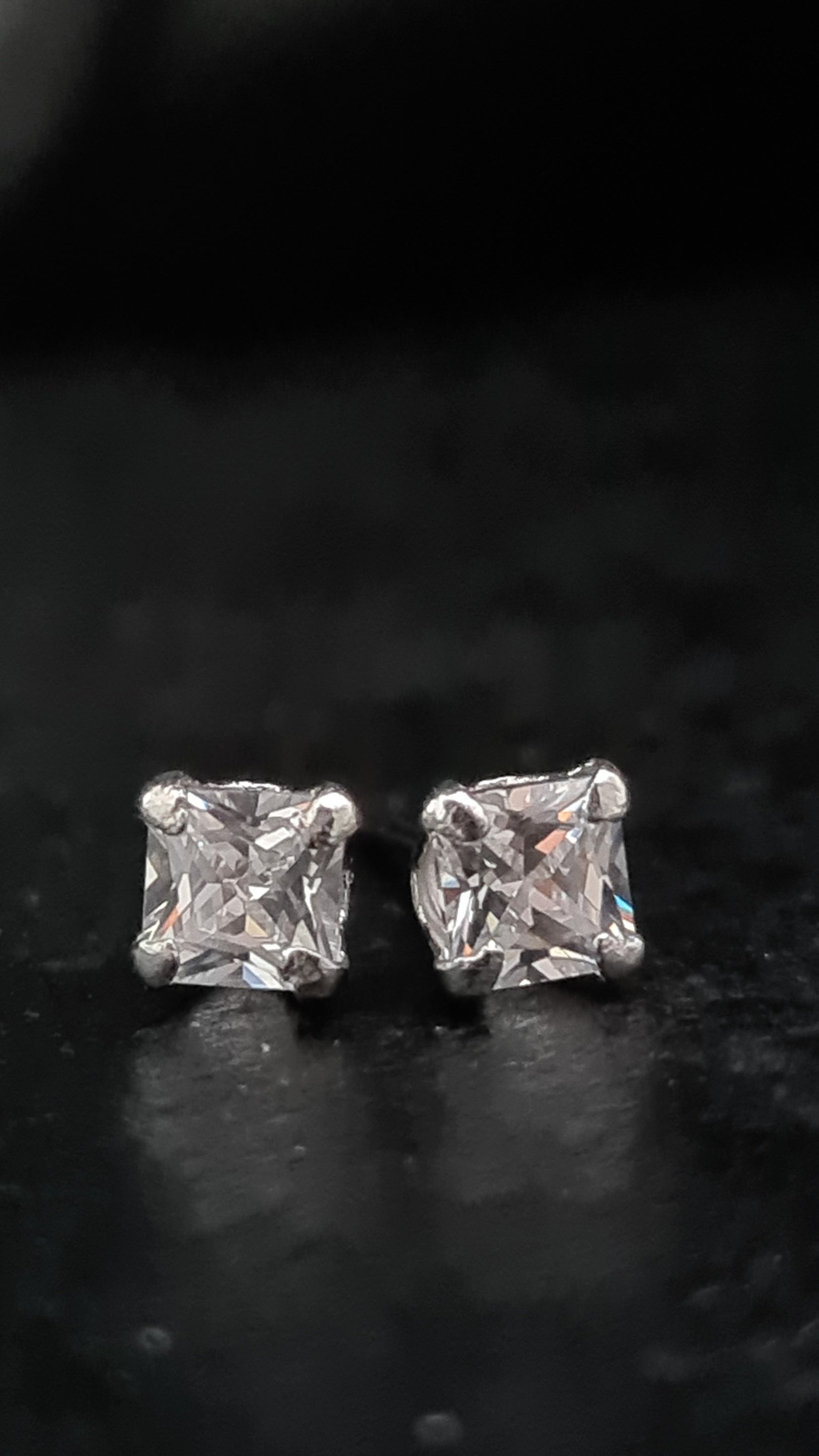 4mm Square Cubic Zirconia Silver Stud Earrings