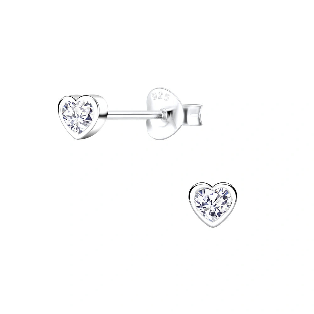 Silver Heart Cubic Zirconia Stud Earrings