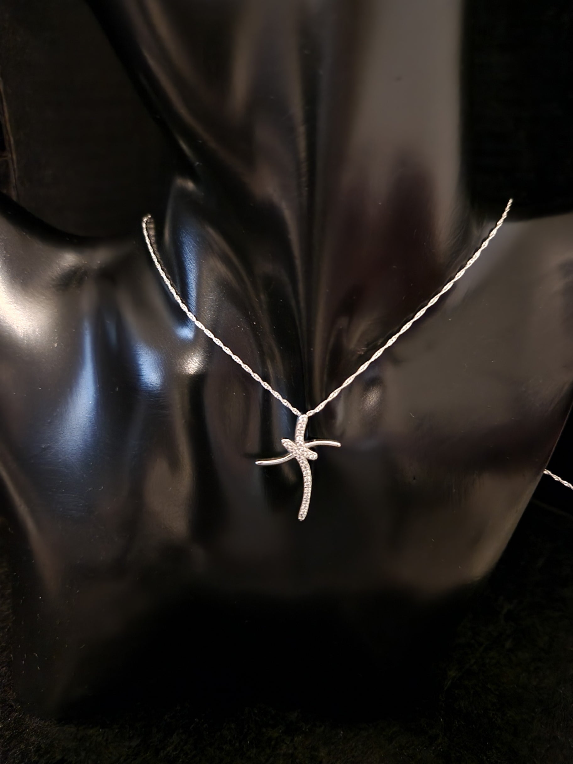 Pendant Cross with White Cubic Zirconia in SILVER 925 Galvanic Rhodium