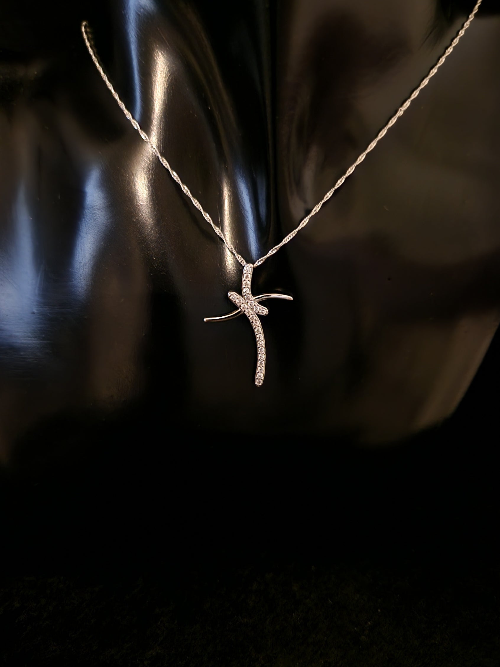 Pendant Cross with White Cubic Zirconia in SILVER 925 Galvanic Rhodium