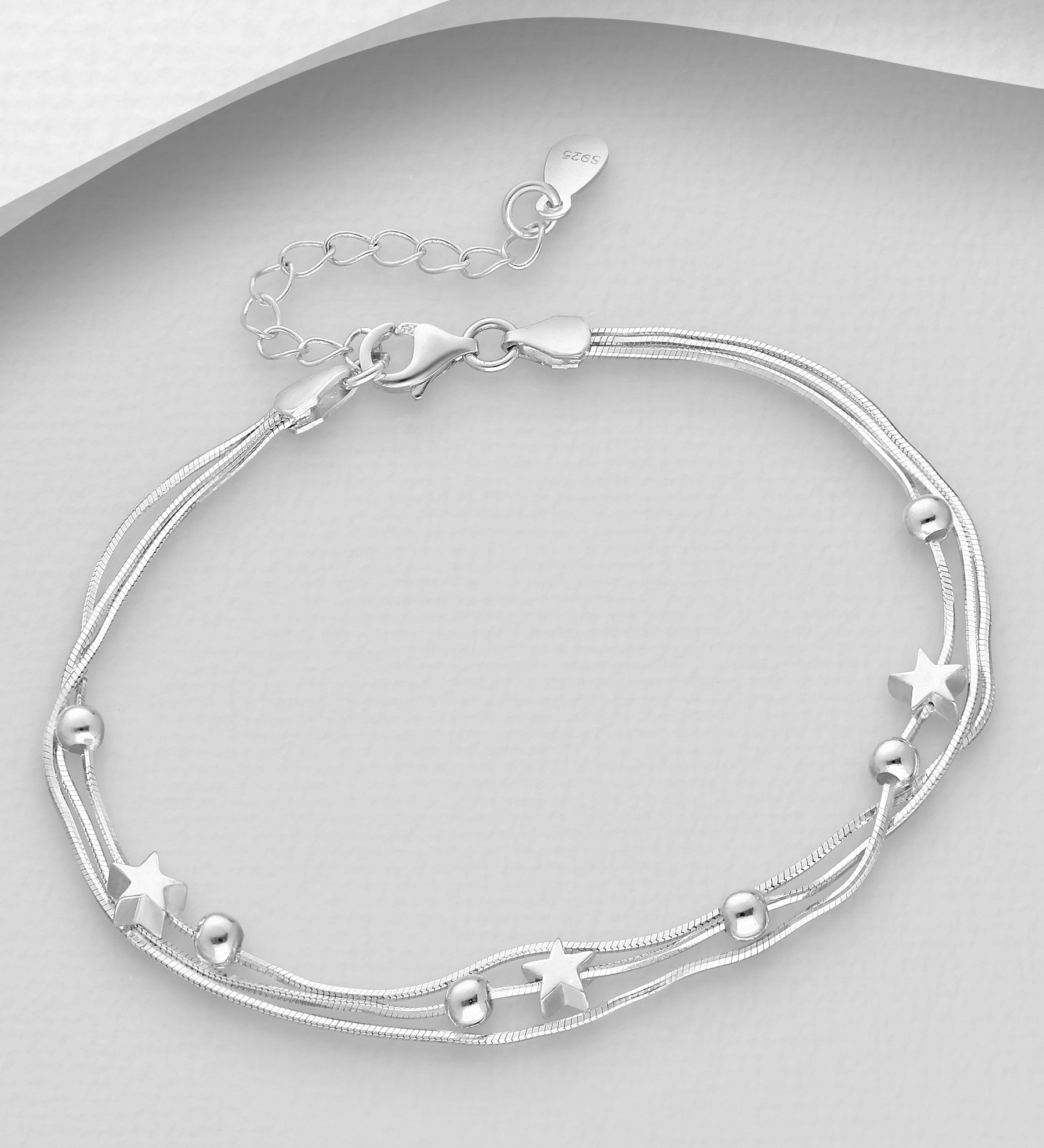 925 Sterling Silver Bracelet with Ball & Star Beads