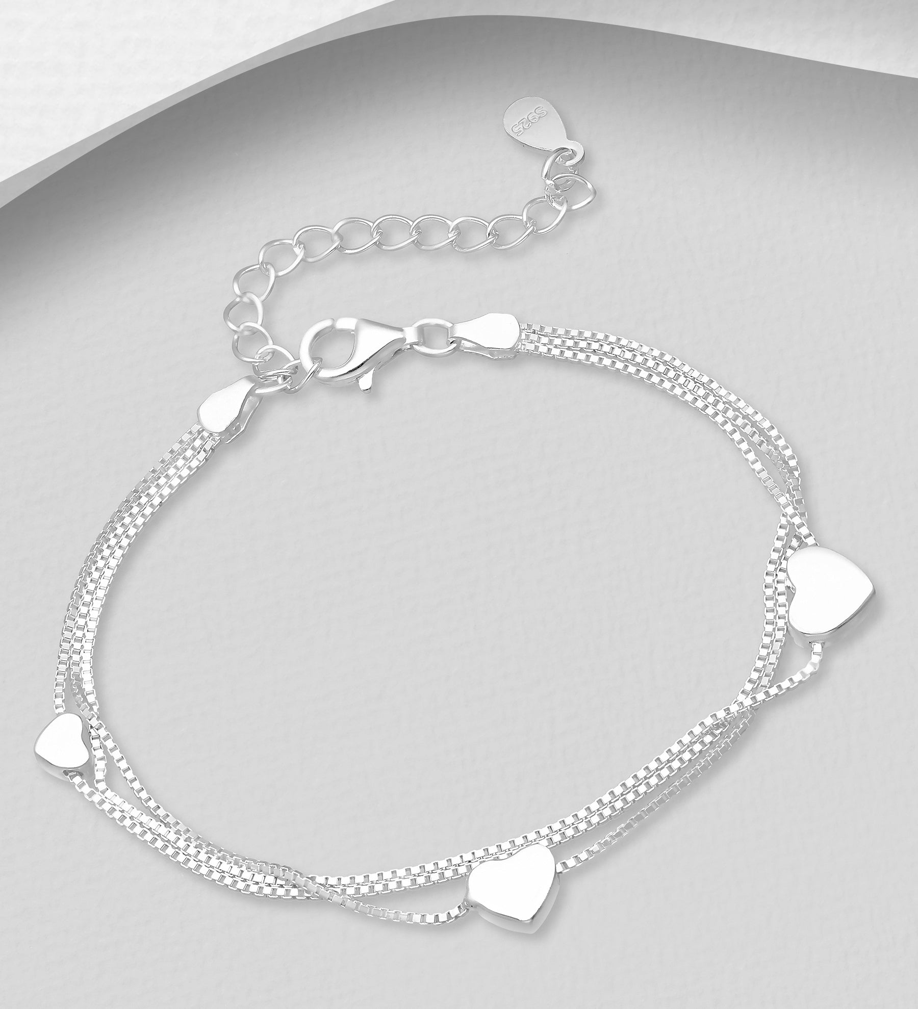 925 Sterling Silver Bracelet with Heart Charms