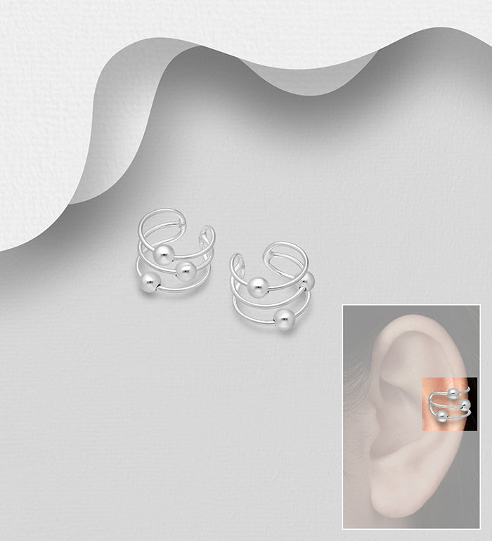 925 Sterling Silver Ball Ear Cuffs