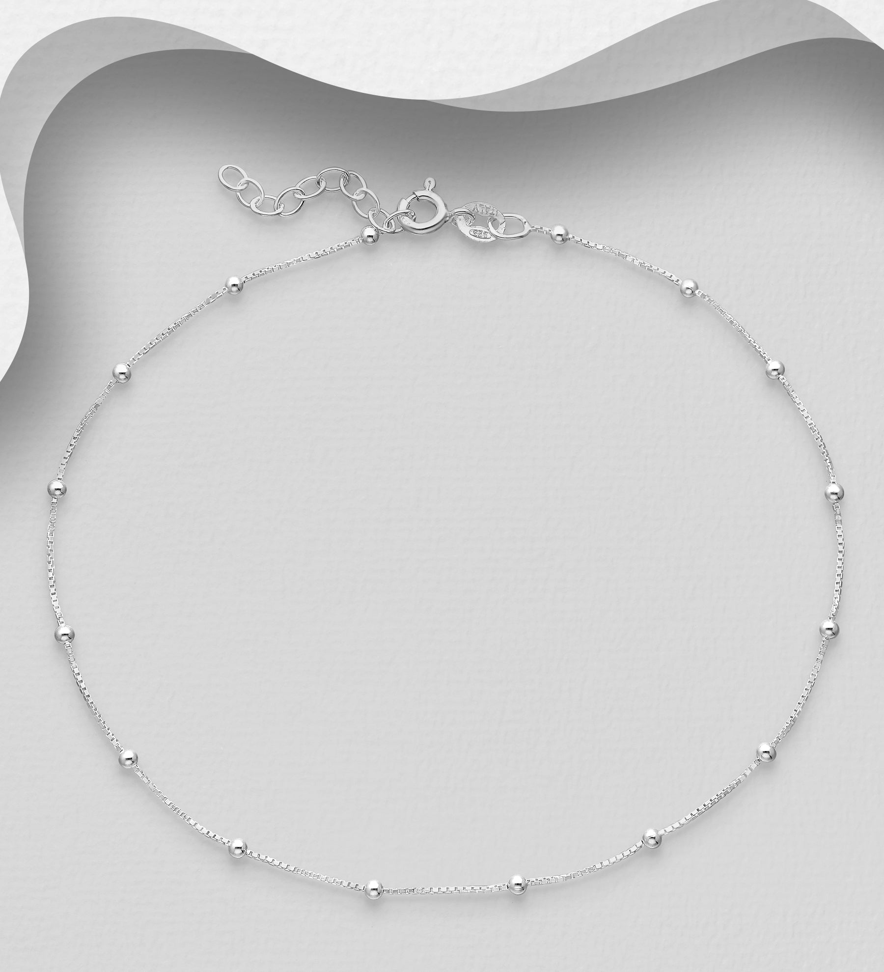 ITALIAN DELIGHT – 925 Sterling Silver Ball Anklet, Made in Italy.