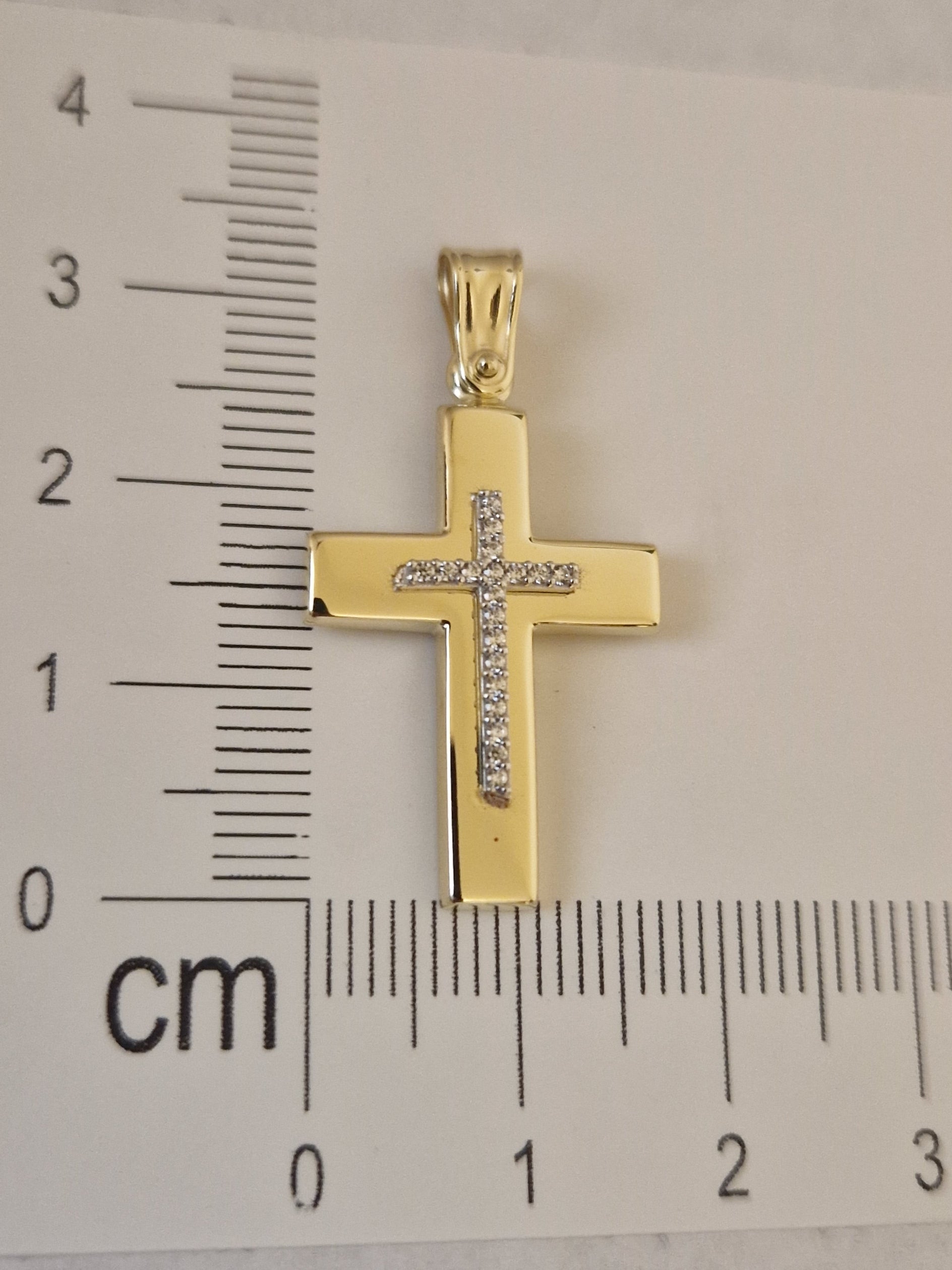 Pendant Cross with White Cubic Zirconia in Gold 18k