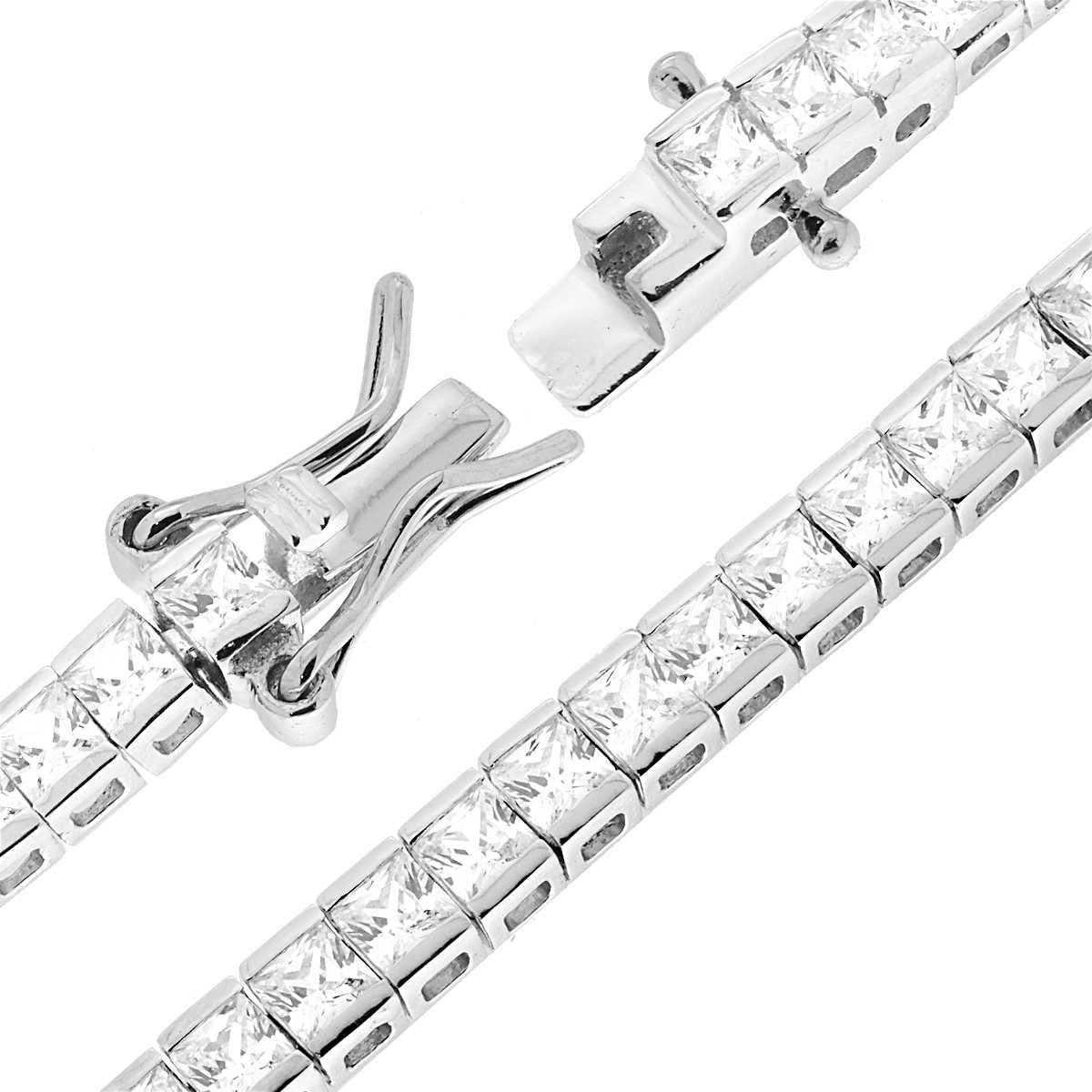 Tennis Carre Bracelet 18 cm with White Zircons mm 3 in 925 SILVER Rhodium Galvanic