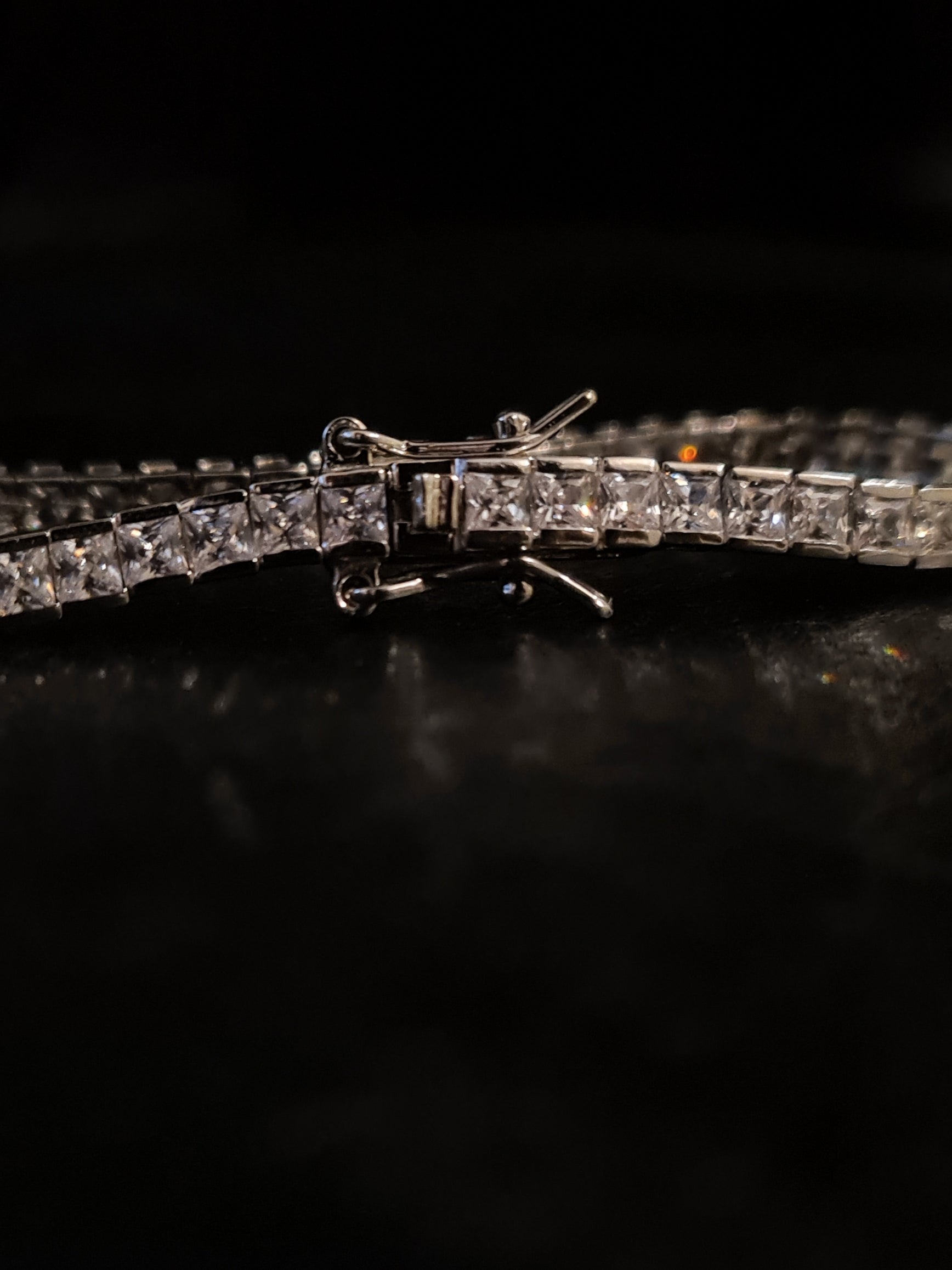 Tennis Carre Bracelet 18 cm with White Zircons mm 3 in 925 SILVER Rhodium Galvanic