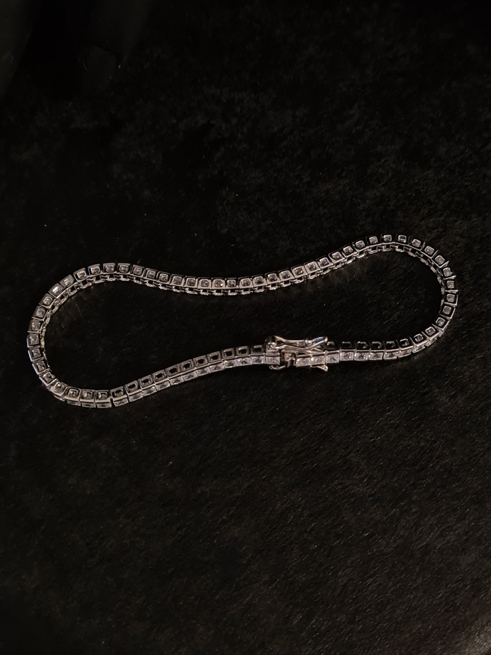 Tennis Carre Bracelet 18 cm with White Zircons mm 3 in 925 SILVER Rhodium Galvanic