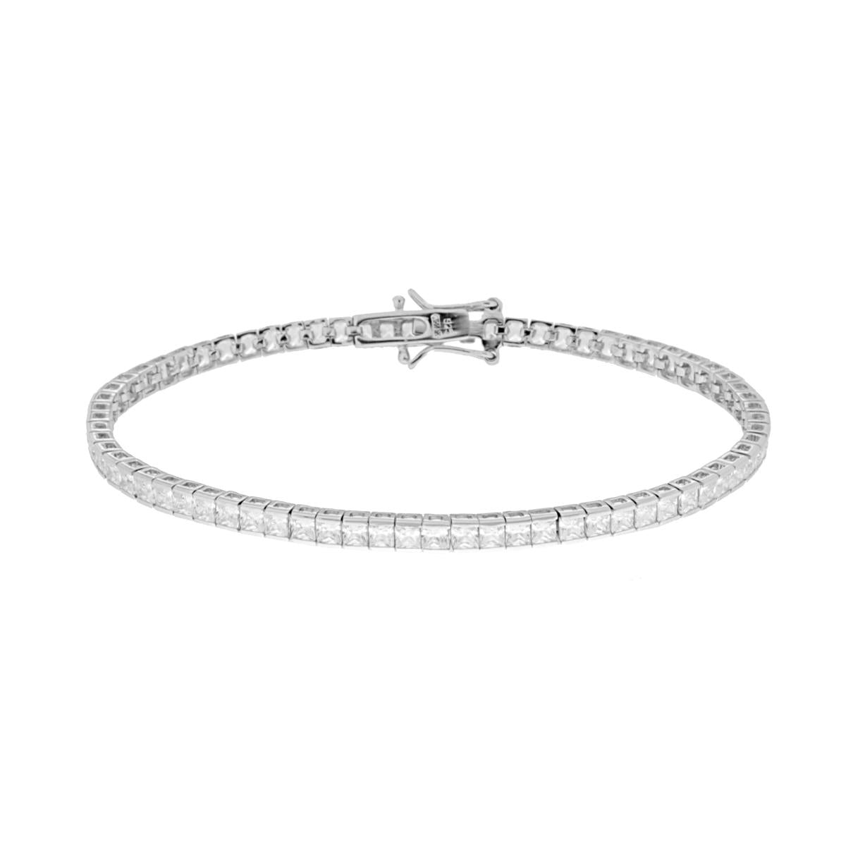 Tennis Carre Bracelet 18 cm with White Zircons mm 3 in 925 SILVER Rhodium Galvanic