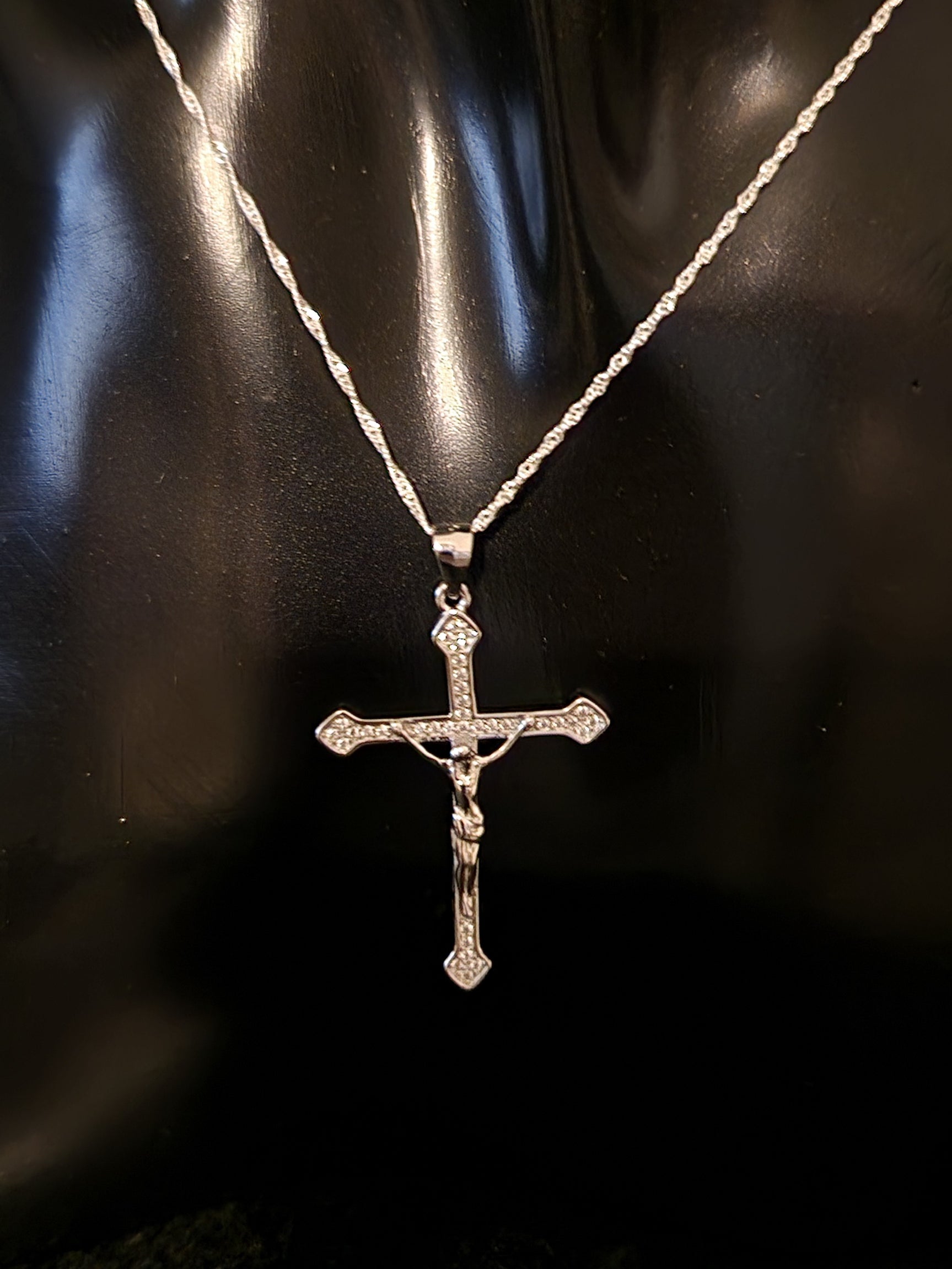 Pendant Cross with White Cubic Zirconia in SILVER 925 Galvanic Rhodium