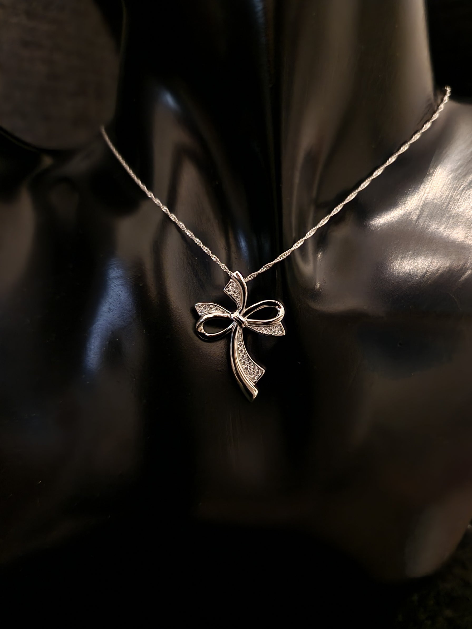 Bow Cross Pendant with White Zircons in 925 SILVER