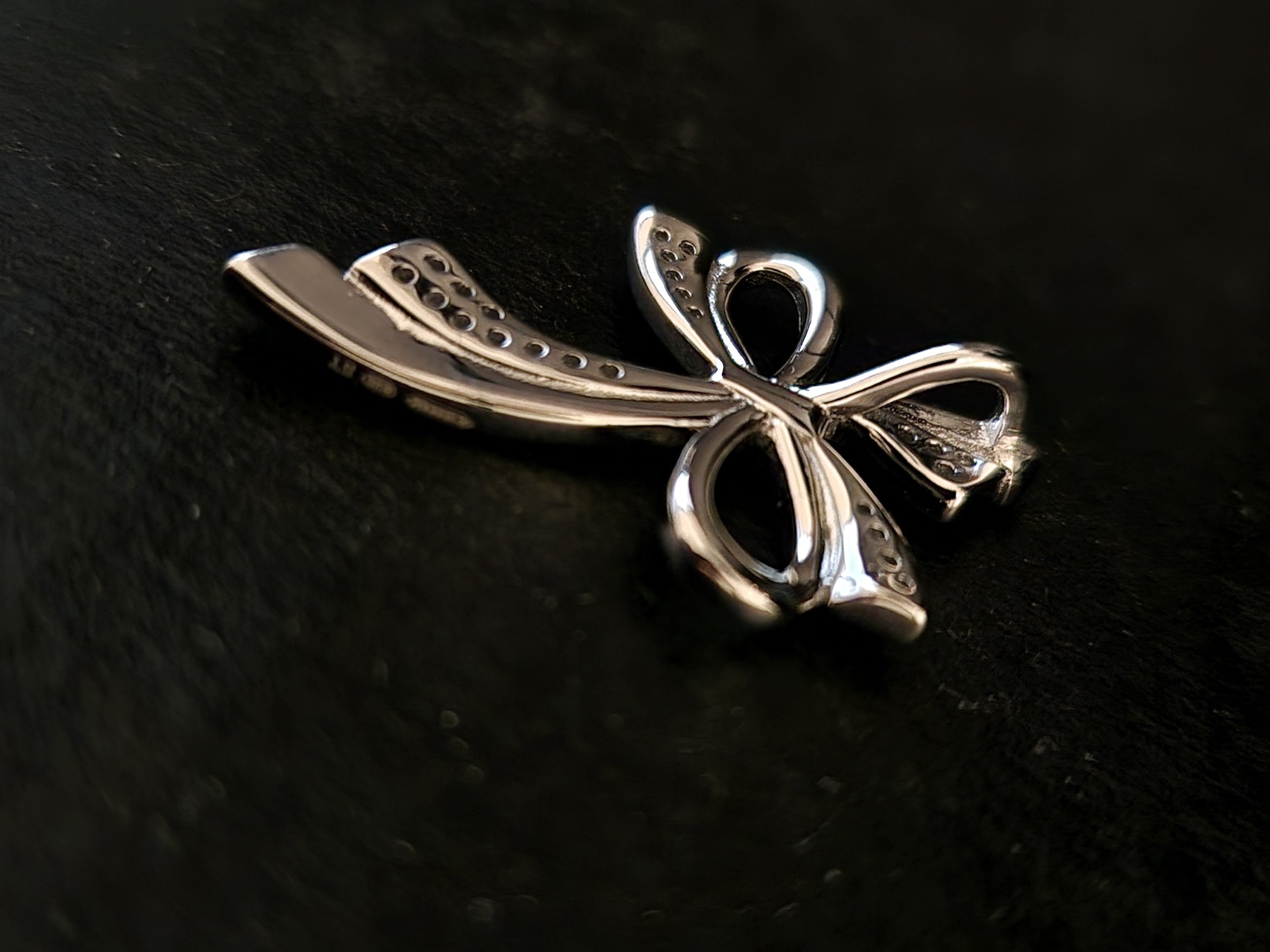 Bow Cross Pendant with White Zircons in 925 SILVER Rhodium Galvanic