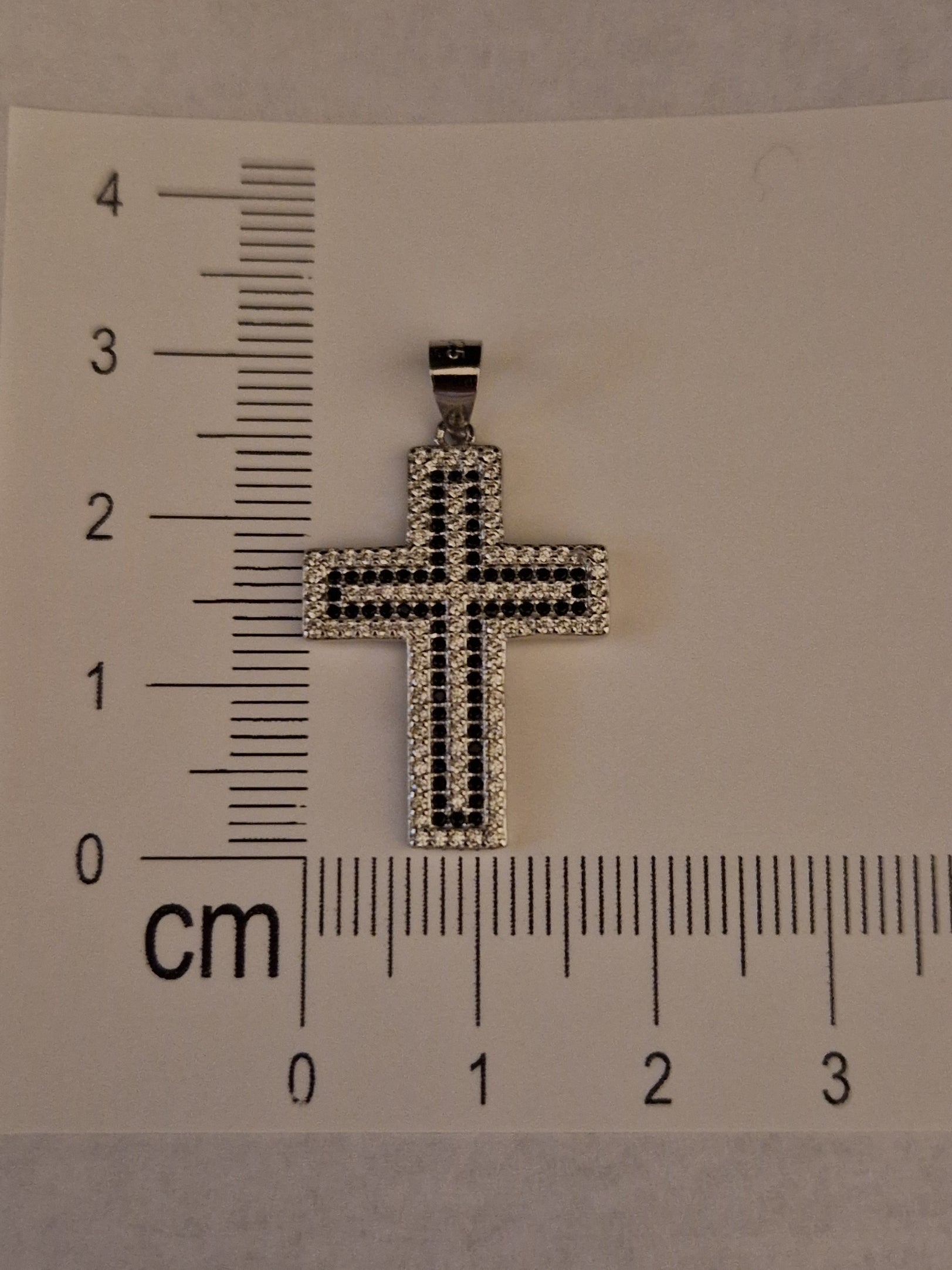 Cross Pendant with White and Black Zircons in 925 SILVER Rhodium Galvanic