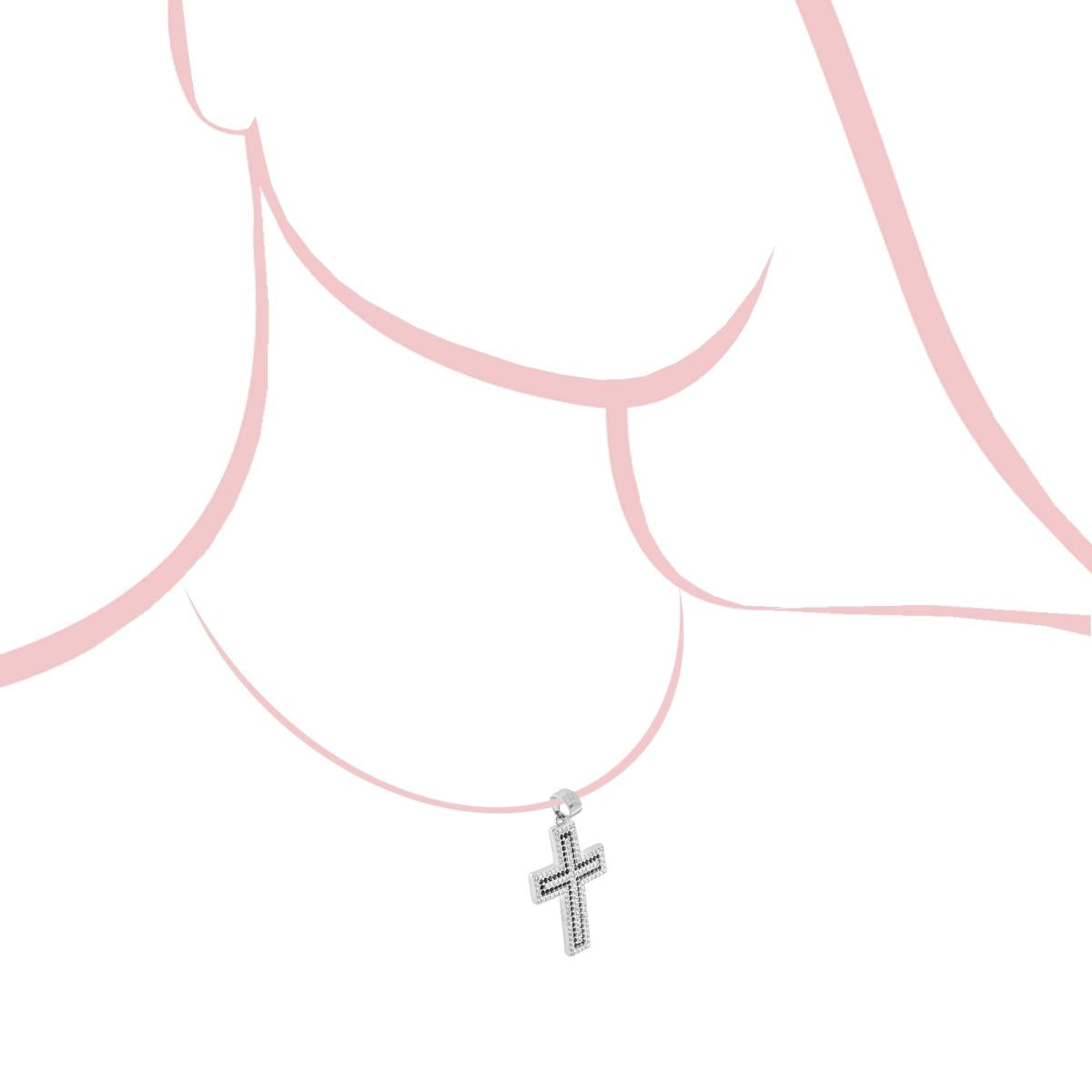 Cross Pendant with White and Black Zircons in 925 SILVER Rhodium Galvanic