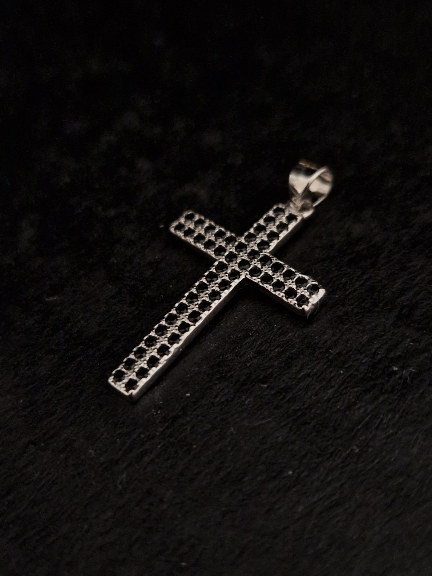 Cross Pendant with Black Cubic Zirconia in 925 SILVER Rhodium Galvanic