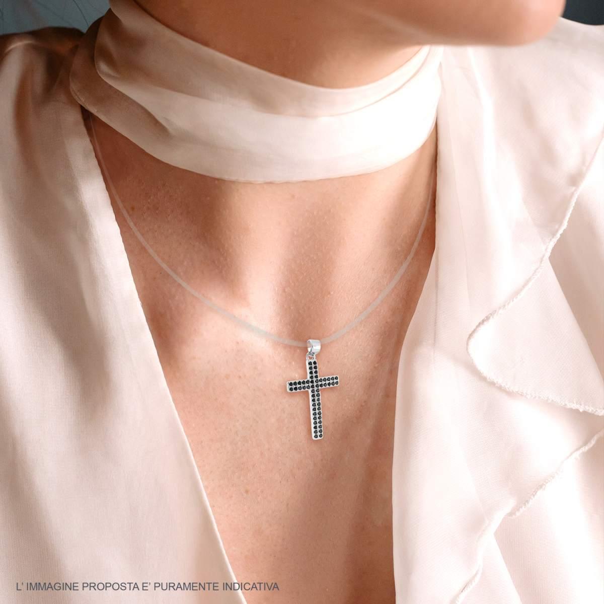 Cross Pendant with Black Cubic Zirconia in 925 SILVER Rhodium Galvanic