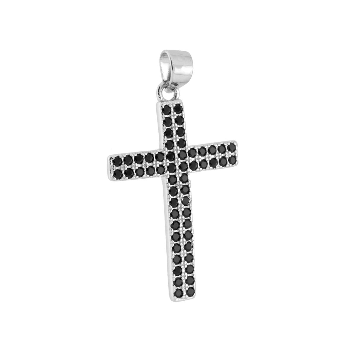 Cross Pendant with Black Cubic Zirconia in 925 SILVER Rhodium Galvanic