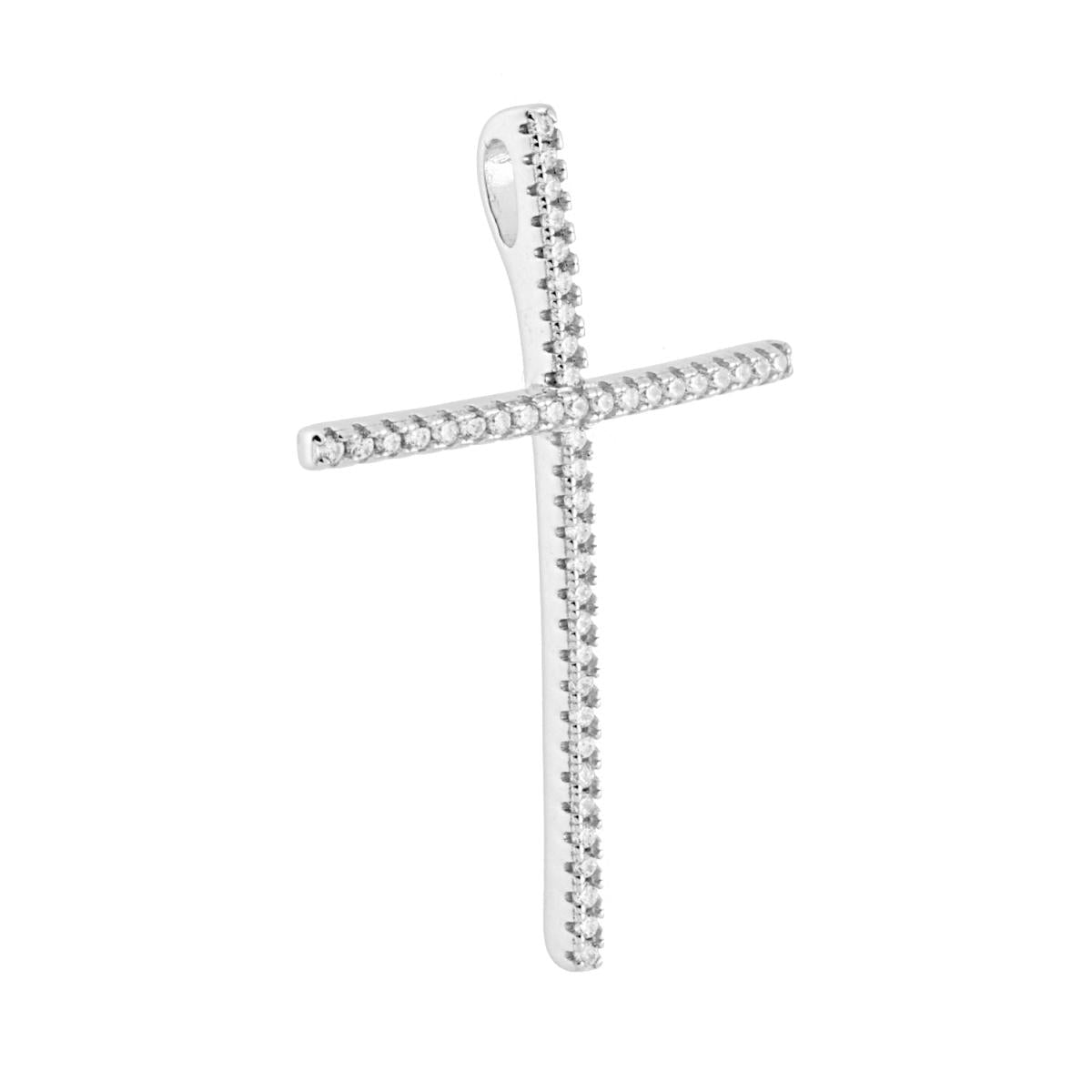 Cross Pendant with White Cubic Zirconia in 925 SILVER Rhodium Galvanic