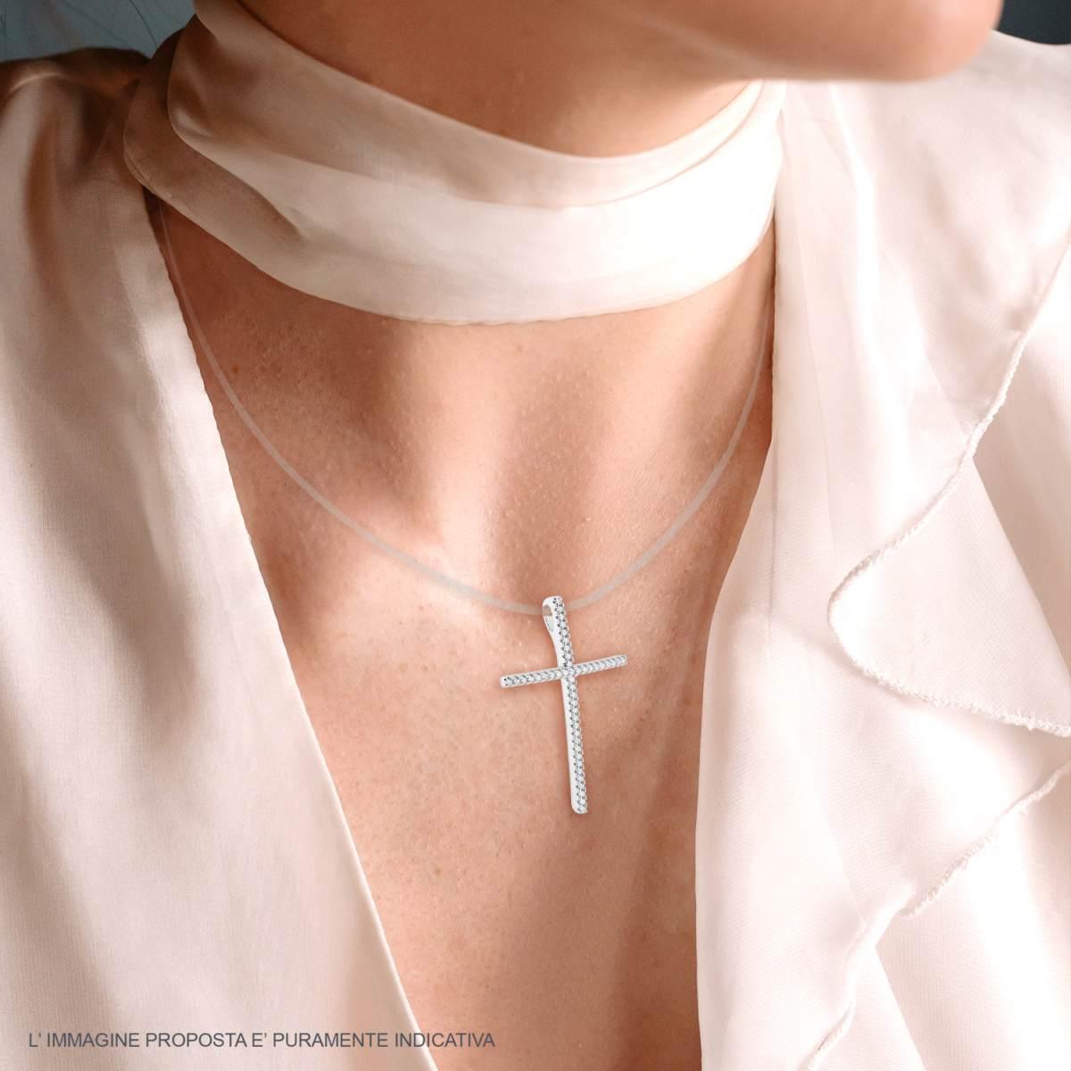 Cross Pendant with White Cubic Zirconia in 925 SILVER Rhodium Galvanic