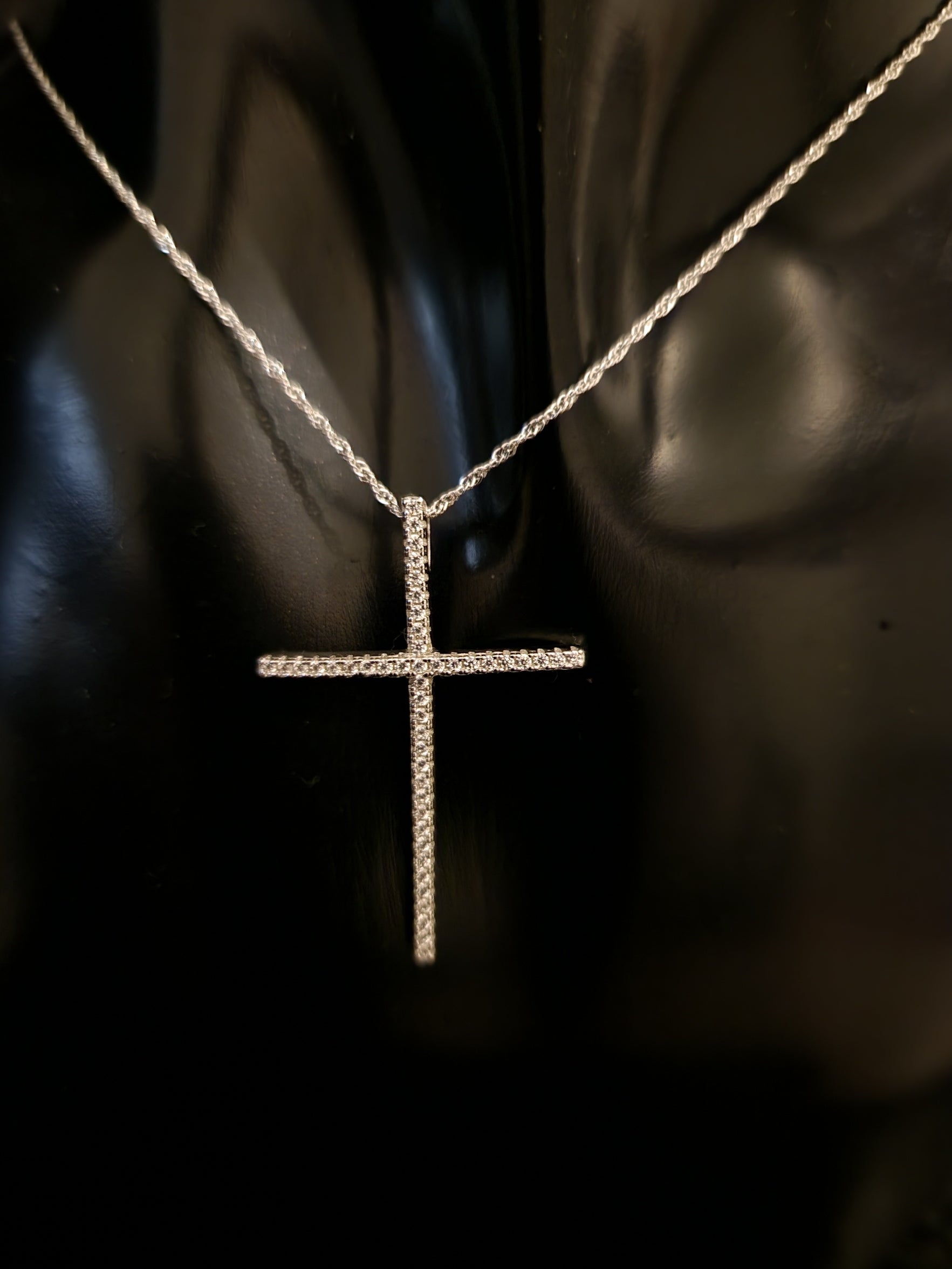 Cross Pendant with White Cubic Zirconia in 925 SILVER Rhodium Galvanic