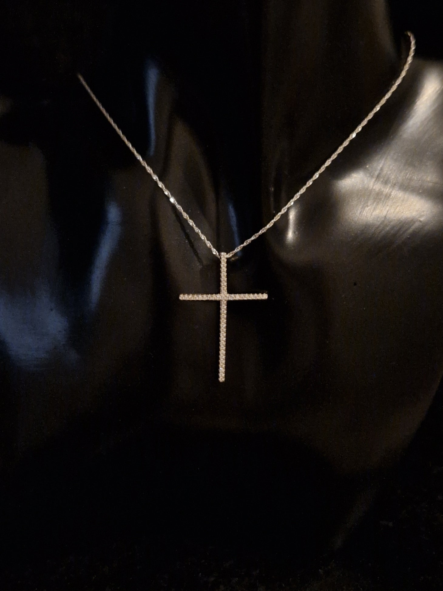 Cross Pendant with White Cubic Zirconia in 925 SILVER Rhodium Galvanic