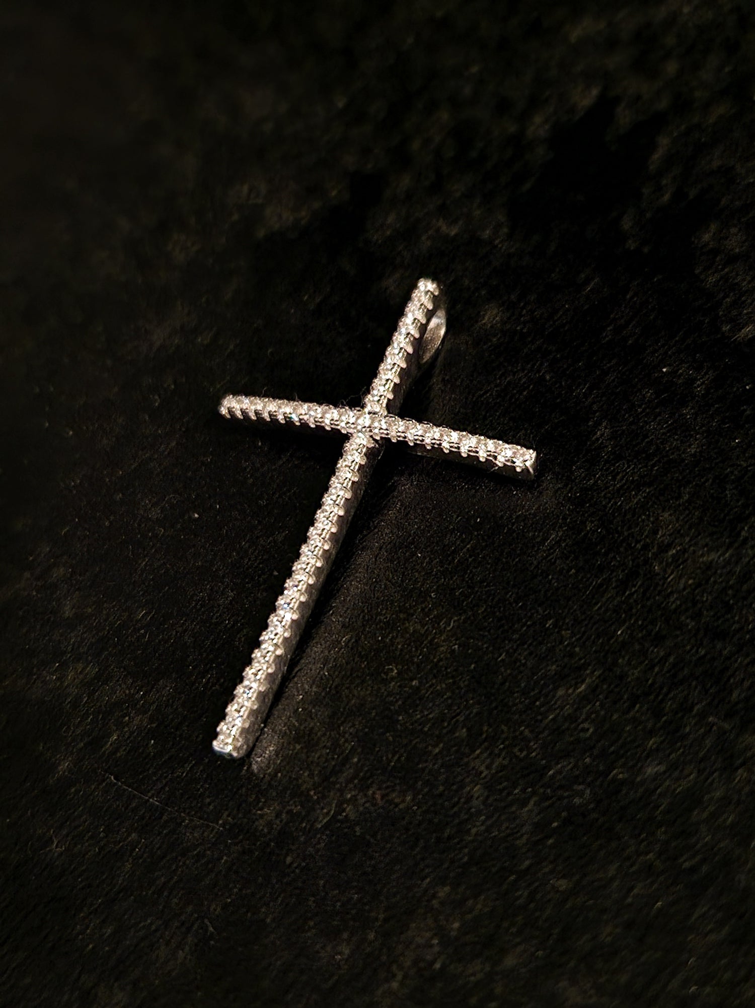 Cross Pendant with White Cubic Zirconia in 925 SILVER Rhodium Galvanic