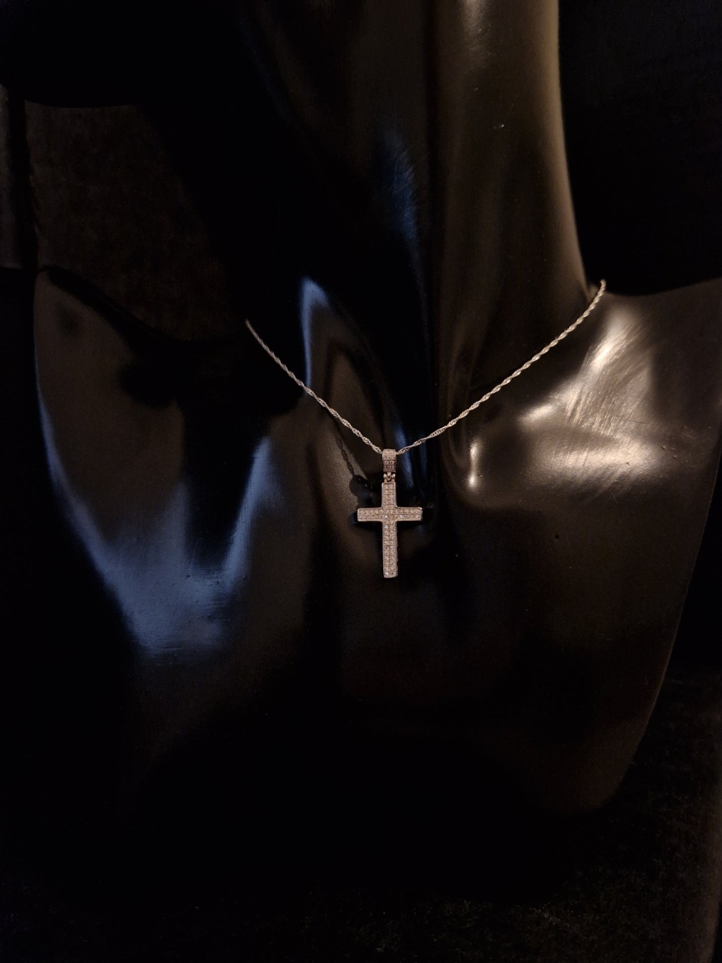 Cross Pendant with White Cubic Zirconia in 925 SILVER Rhodium Galvanic