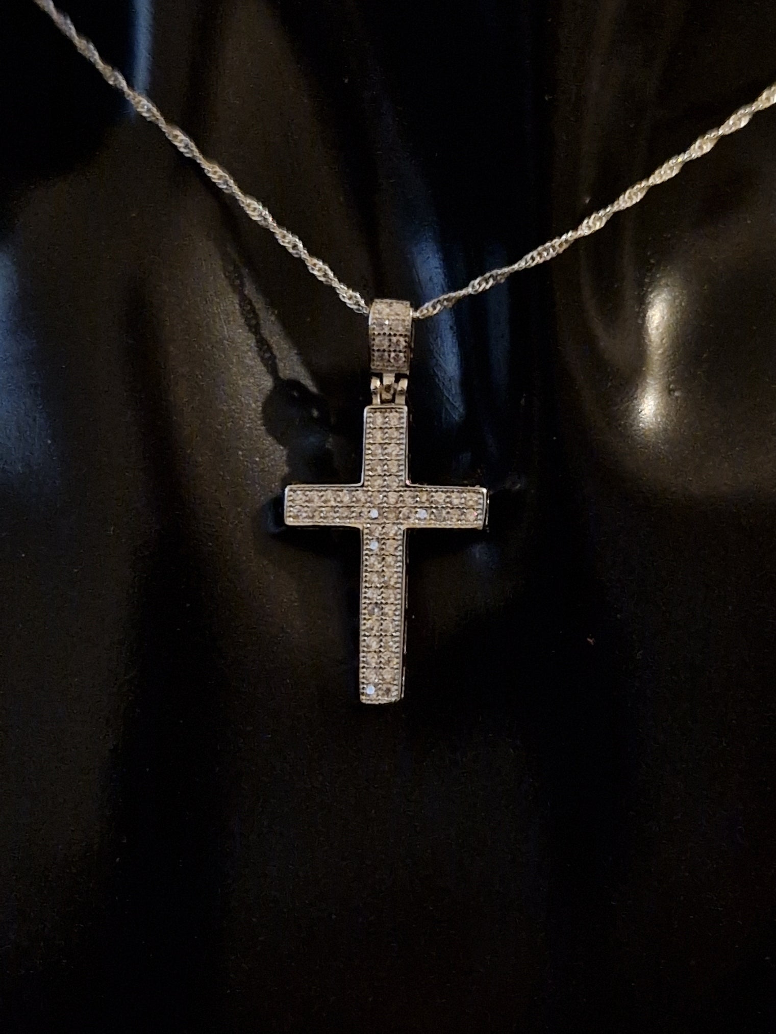 Cross Pendant with White Cubic Zirconia in 925 SILVER Rhodium Galvanic