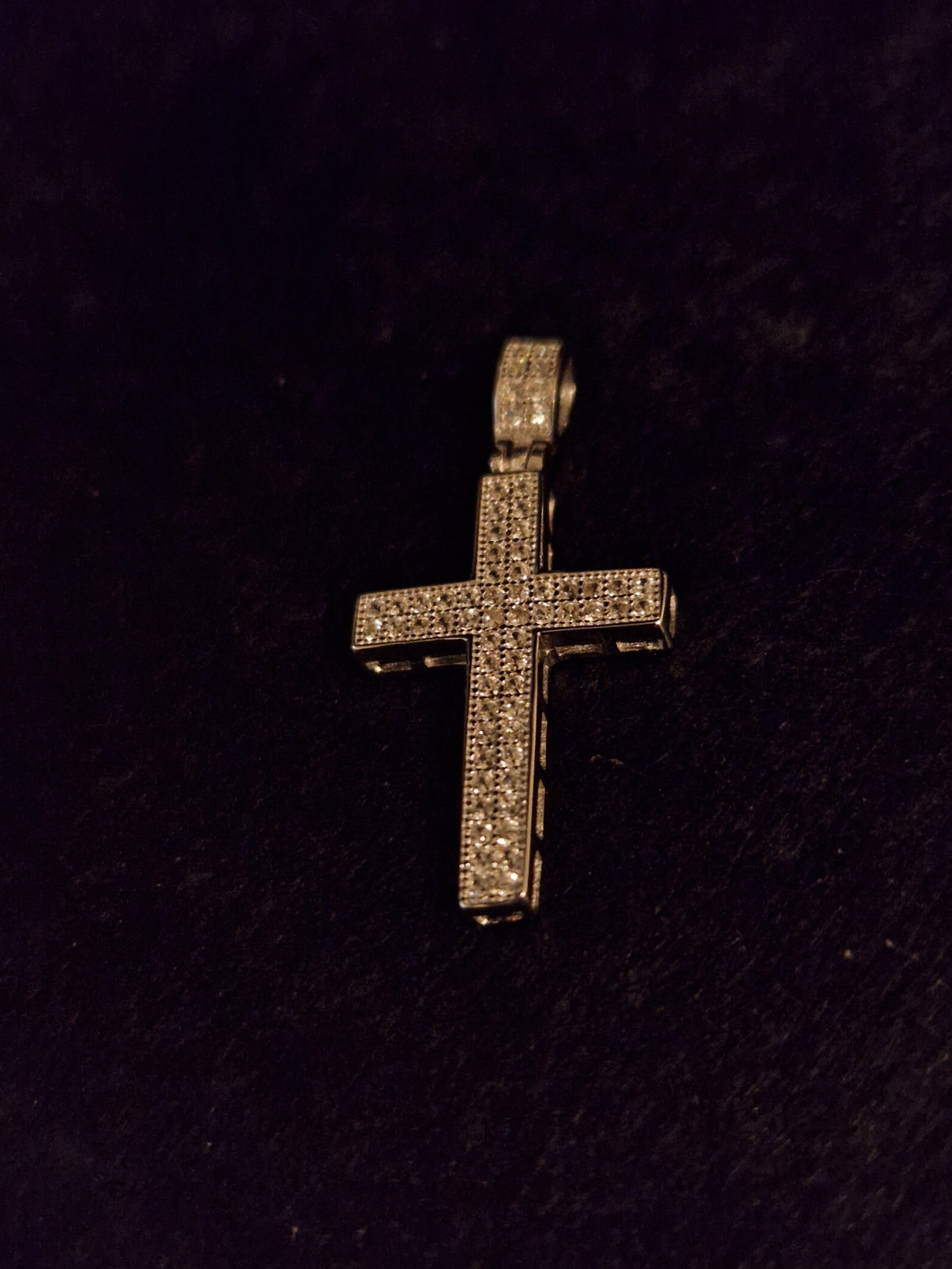 Cross Pendant with White Cubic Zirconia in 925 SILVER Rhodium Galvanic