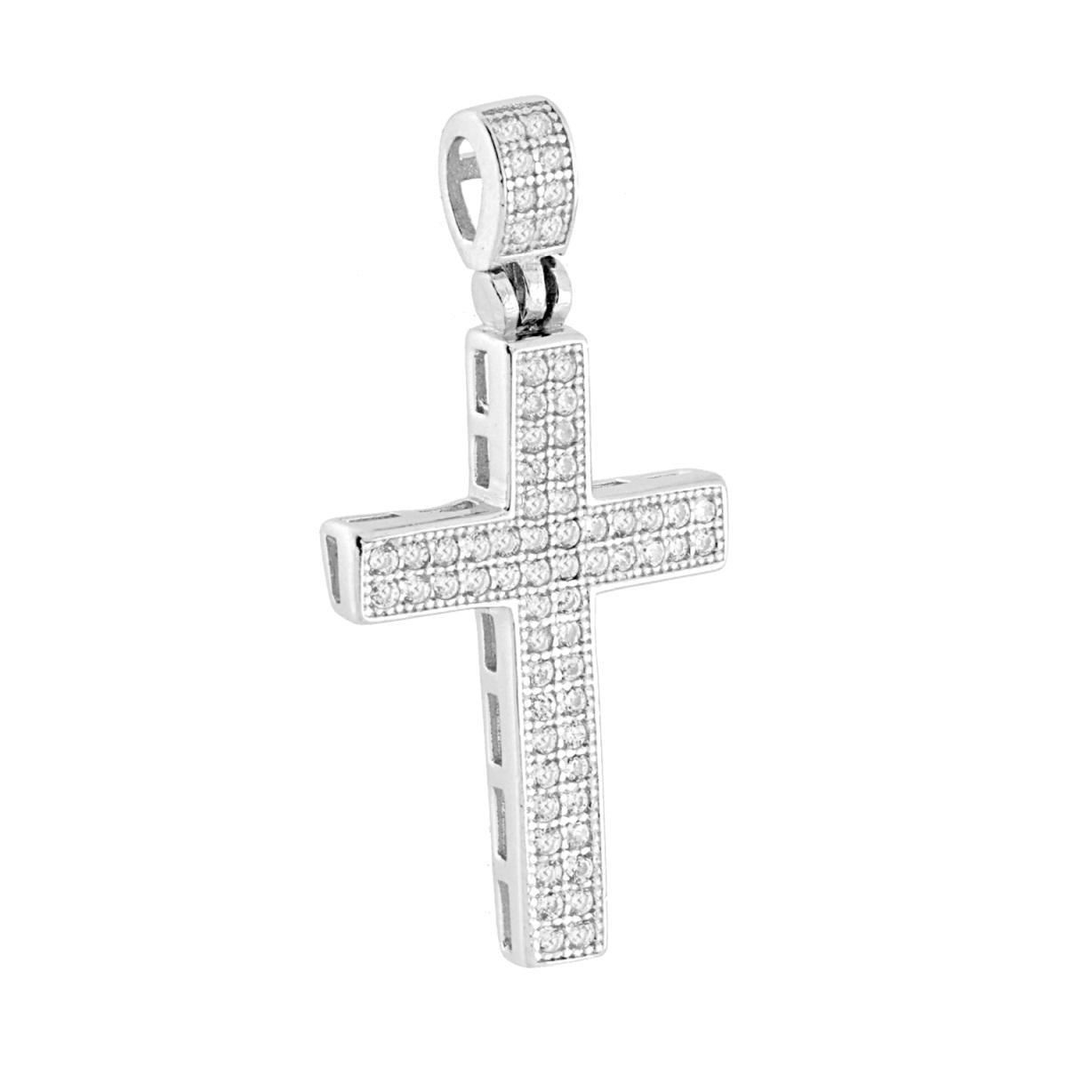 Cross Pendant with White Cubic Zirconia in 925 SILVER Rhodium Galvanic