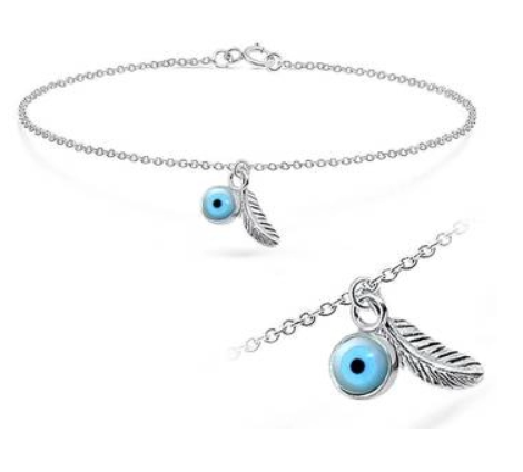 925 Feather With Eye Shaped Silver Anklet