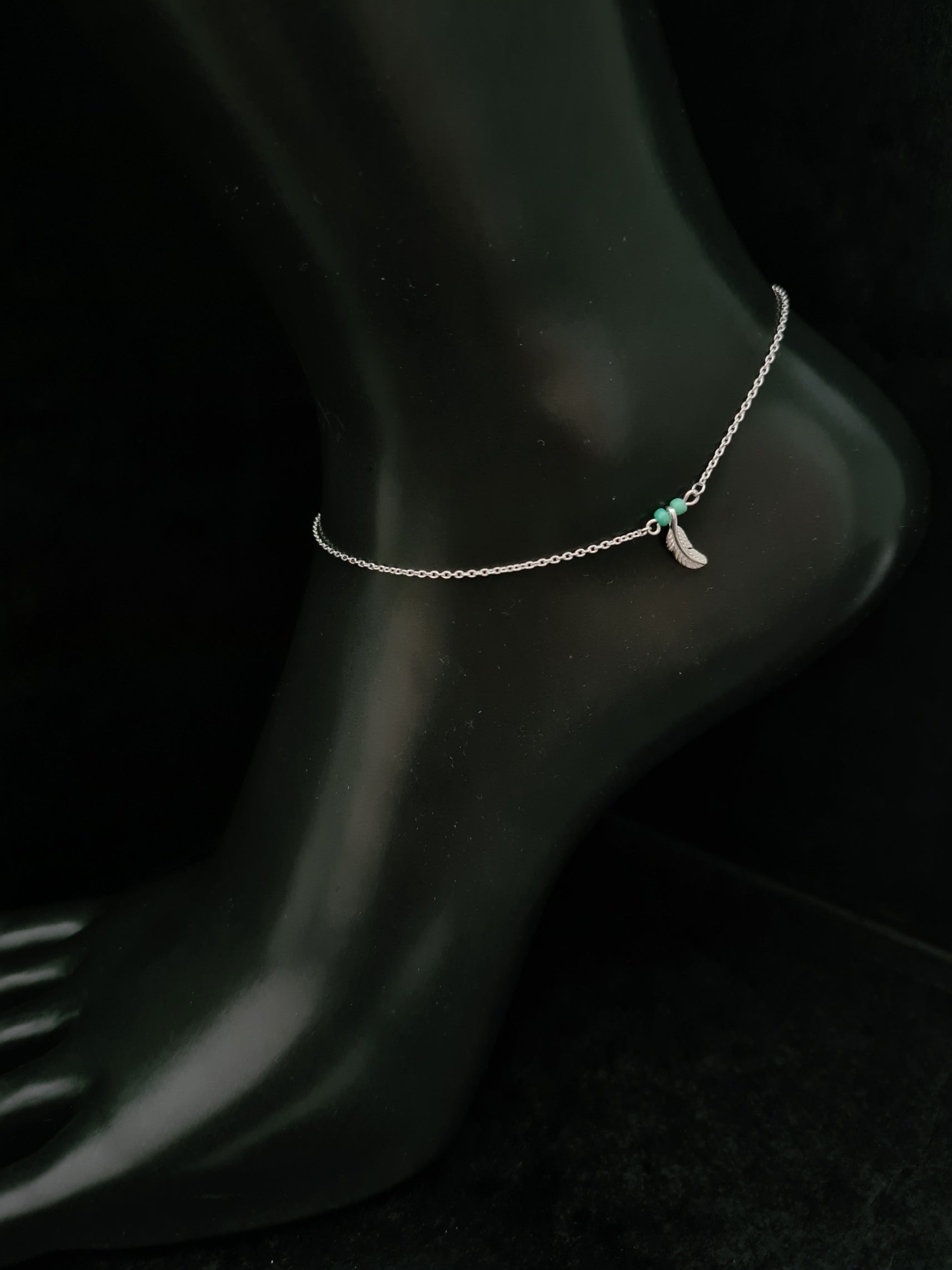 925 DANGLING FEATHER SILVER ANKLET