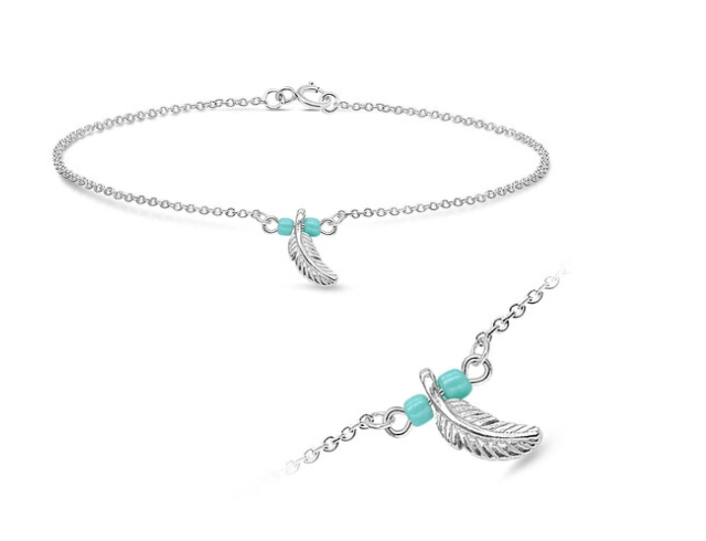 925 Dangling Feather Silver Anklet