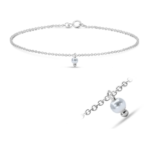 925 Cute White Pearl Silver Anklet